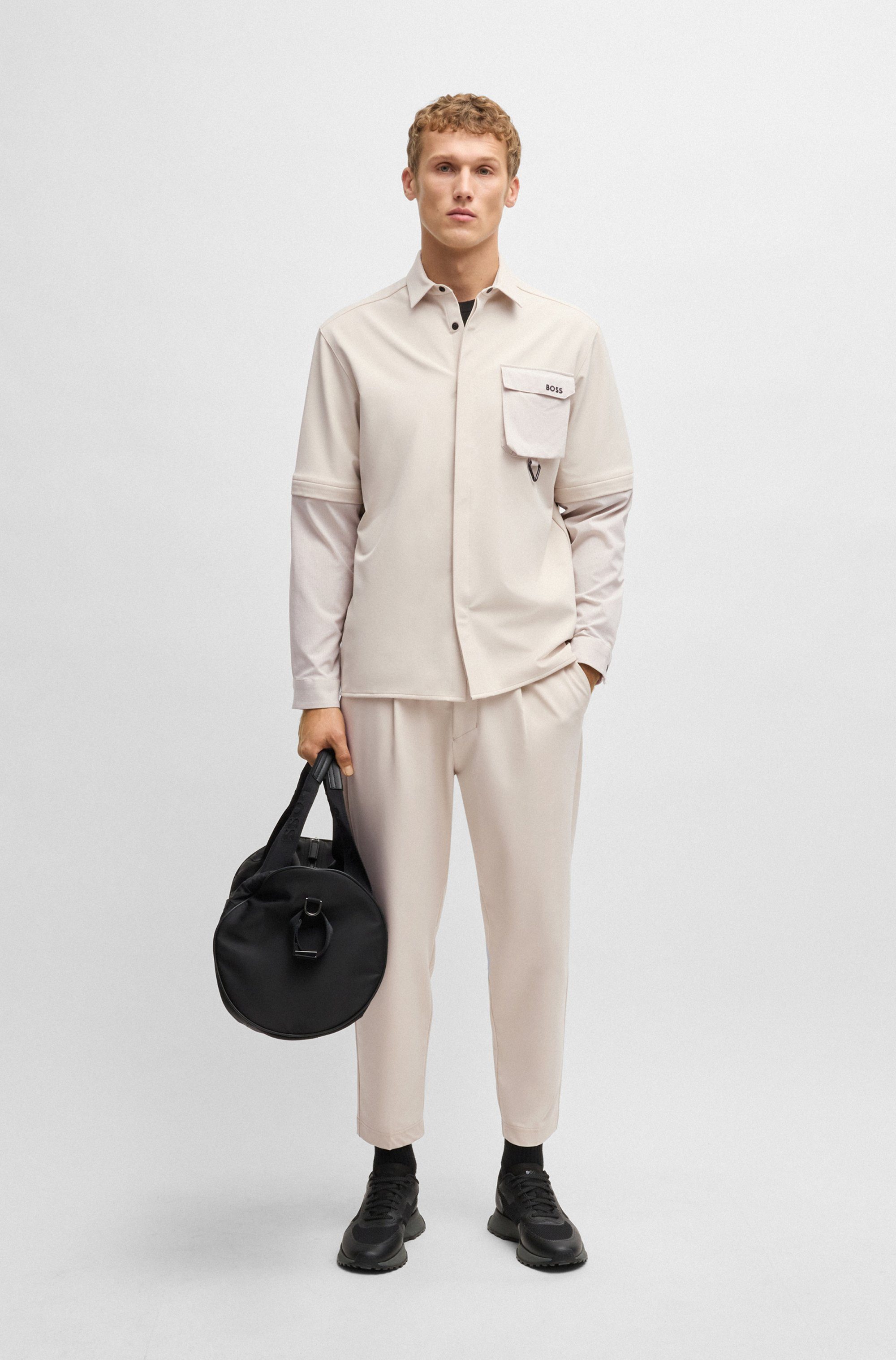 BOSS GREEN Geweven broek T_Convert-Pleat met trekkoord en merklabel