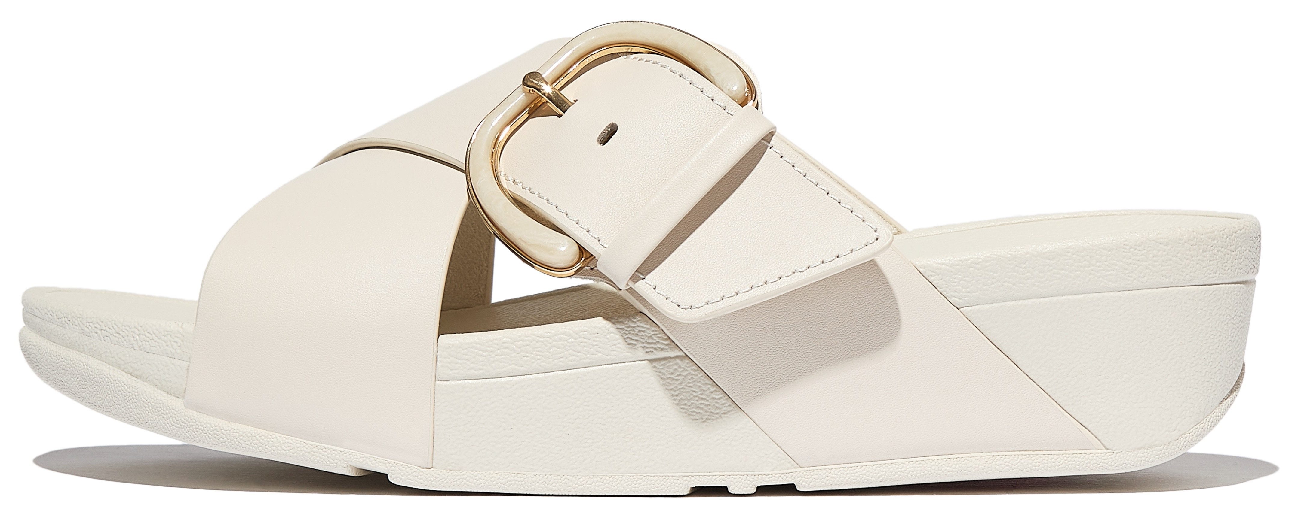Fitflop Slippers LULU RESIN-BUCKLE LEATHER CROSS SLIDES dames sandaaltjes maat 40 beige
