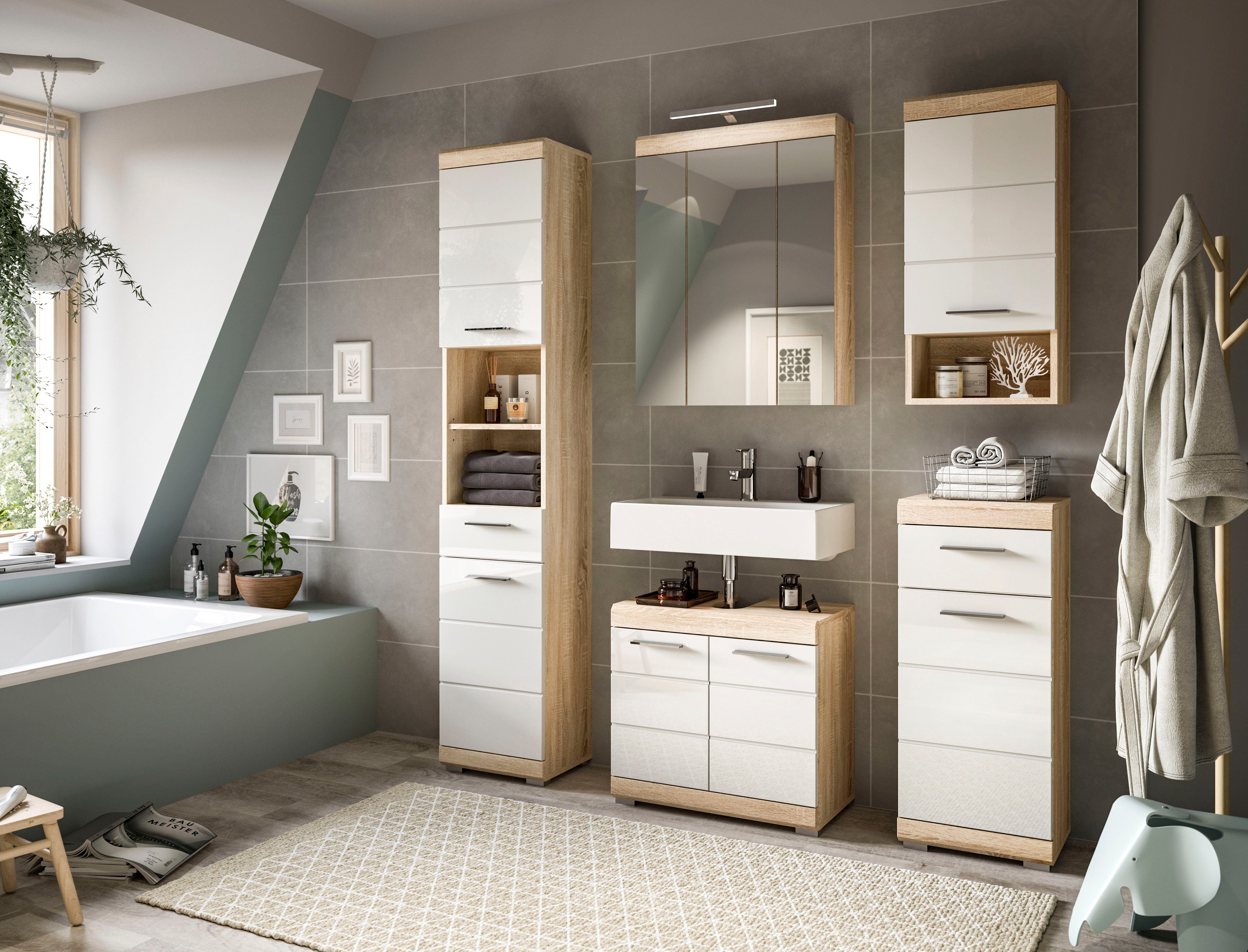 INOSIGN Hangkast Siena, breedte 37 cm, 1 deur, 1 open vak, 1 legplank, MDF-front in verschillende kleuren verkrijgbaar, badkamermeubels, badkamerkast, kast, badkamer (1 stuk)