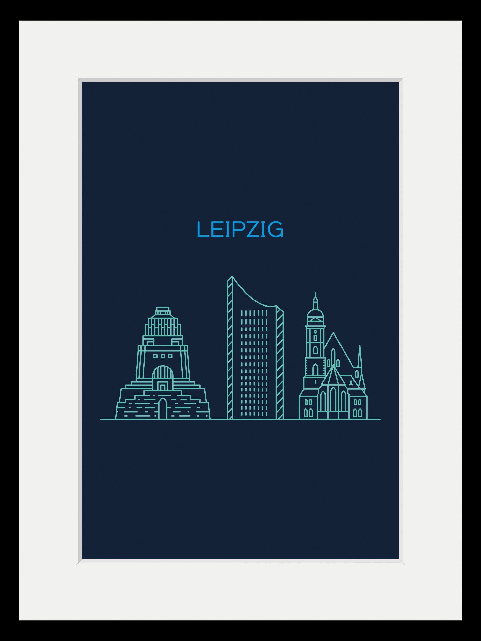queence Wanddecoratie Leipzig sightseeing HD premium posterdruk incl. houten lijst (1 stuk)