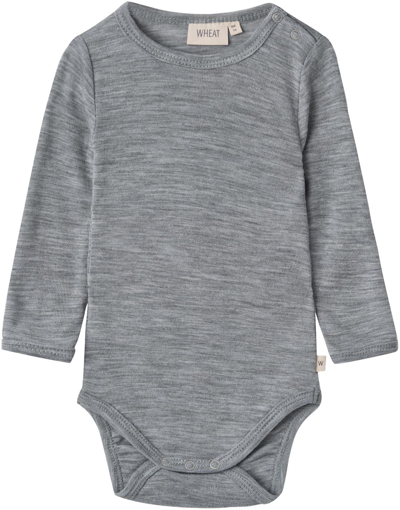 WHEAT Body met lange mouwen Wool Body L/S Lucca van zuivere merinoswol kinderen rompertjes maat 80 grijs