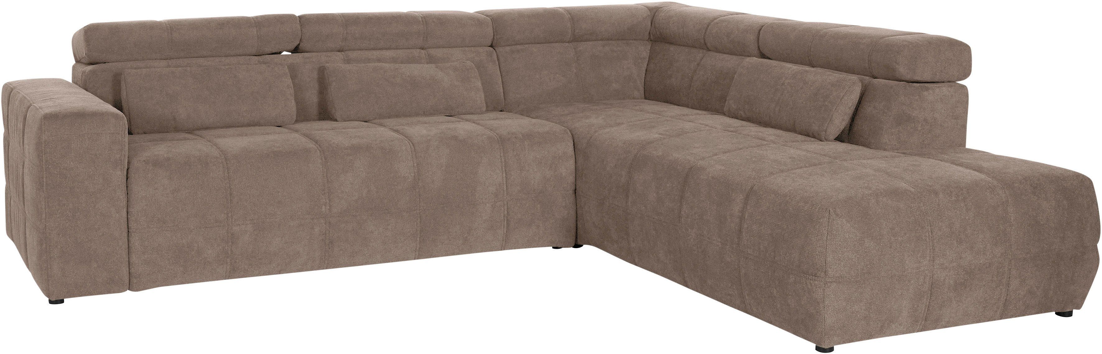 DOMO collection Hoekbank Brandon L-vorm, ook in leer met verstelbare hoofdsteun, naar keuze met verstelbare zitdiepte