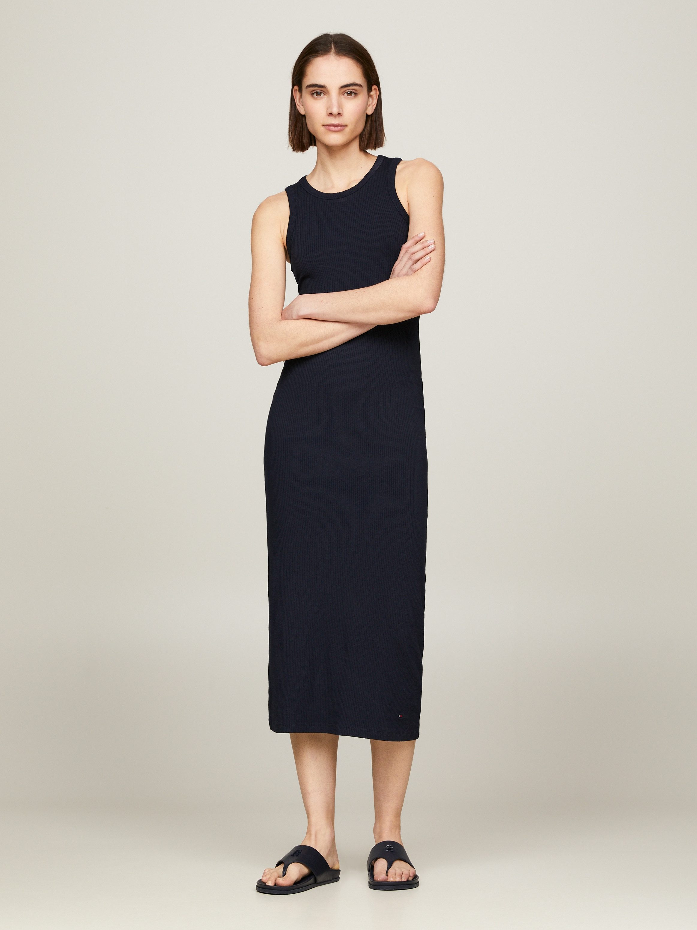 Tommy Hilfiger Jerseyjurk SLIM 5X2 RIB MIDI DRESS NS