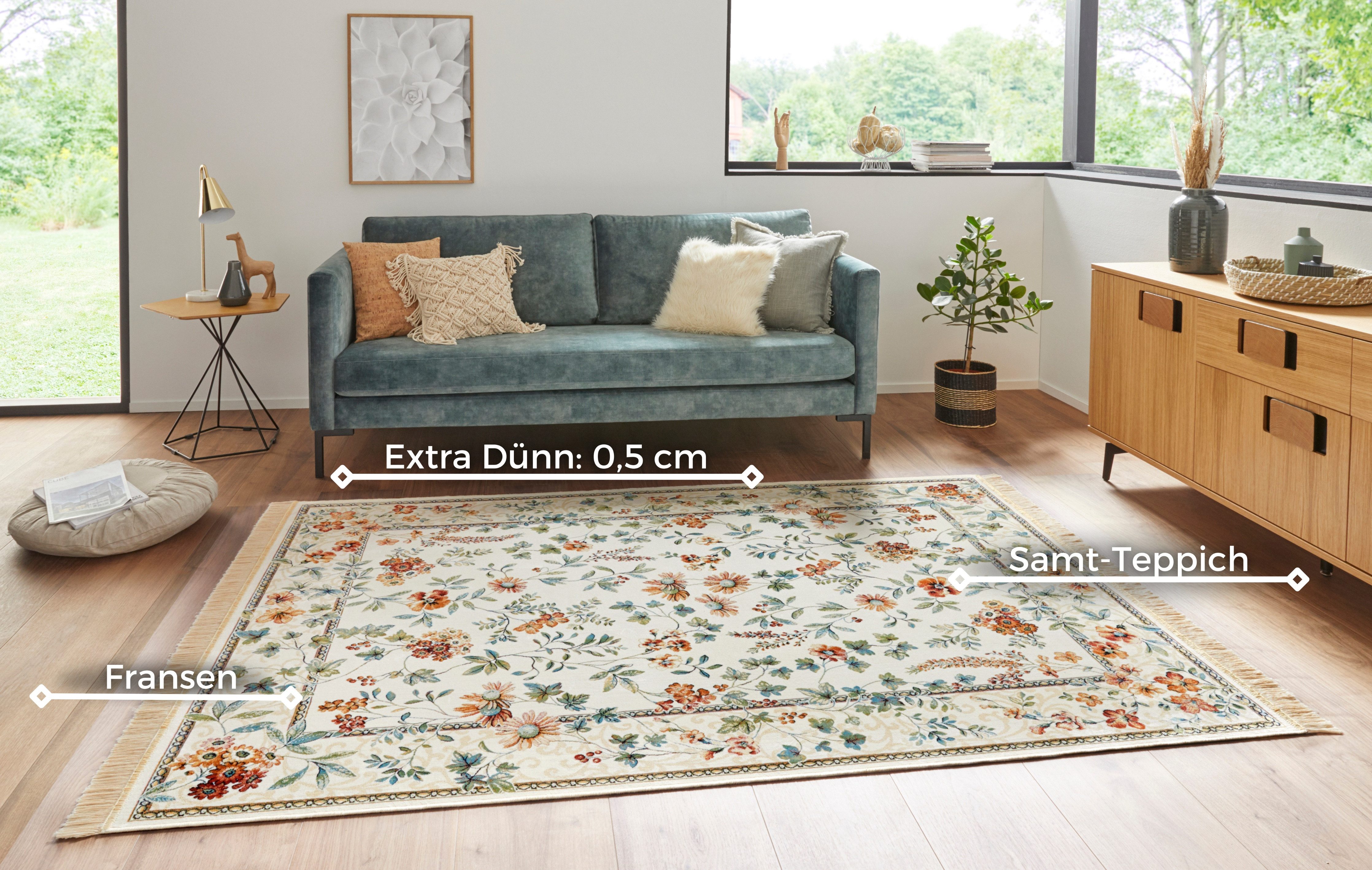 NOURISTAN Vloerkleed Orient Flowers Oriëntaals met franje, oriënt, woonkamer, slaapkamer, eetkamer