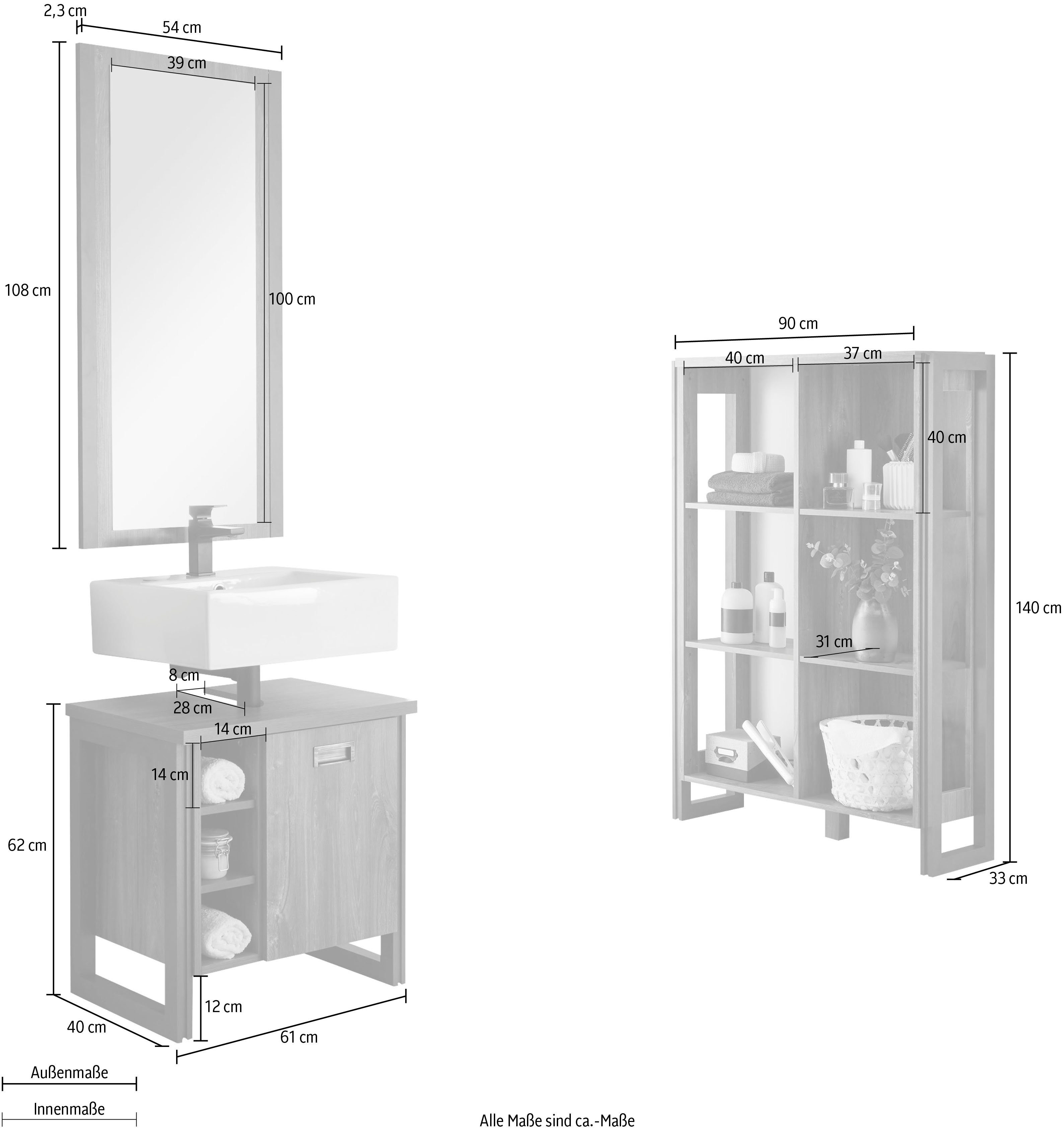 Home affaire Badkamerserie Detroit, badkamer in industriële stijl, 3-delig badkamer (set, 3-delig)