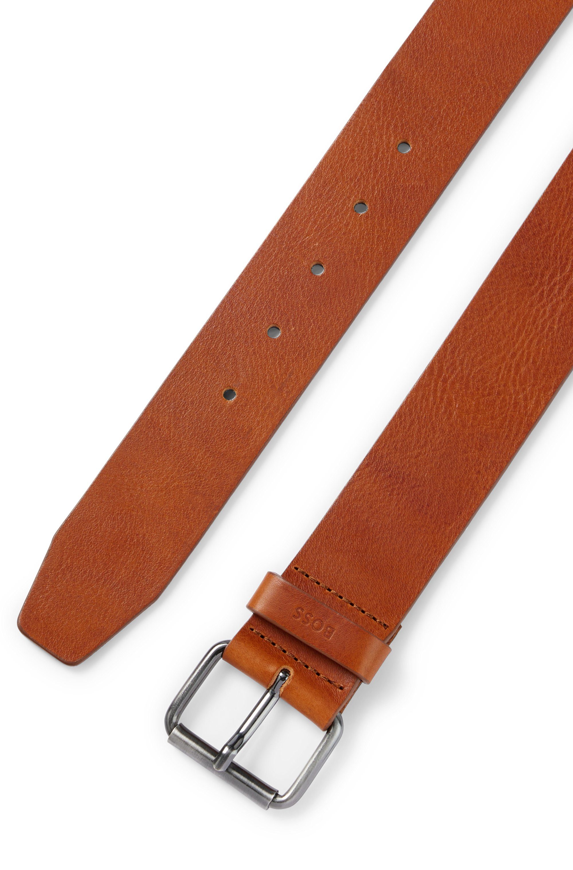 Boss Leren riem met metalen gesp en boss-logo-gravure op de lus