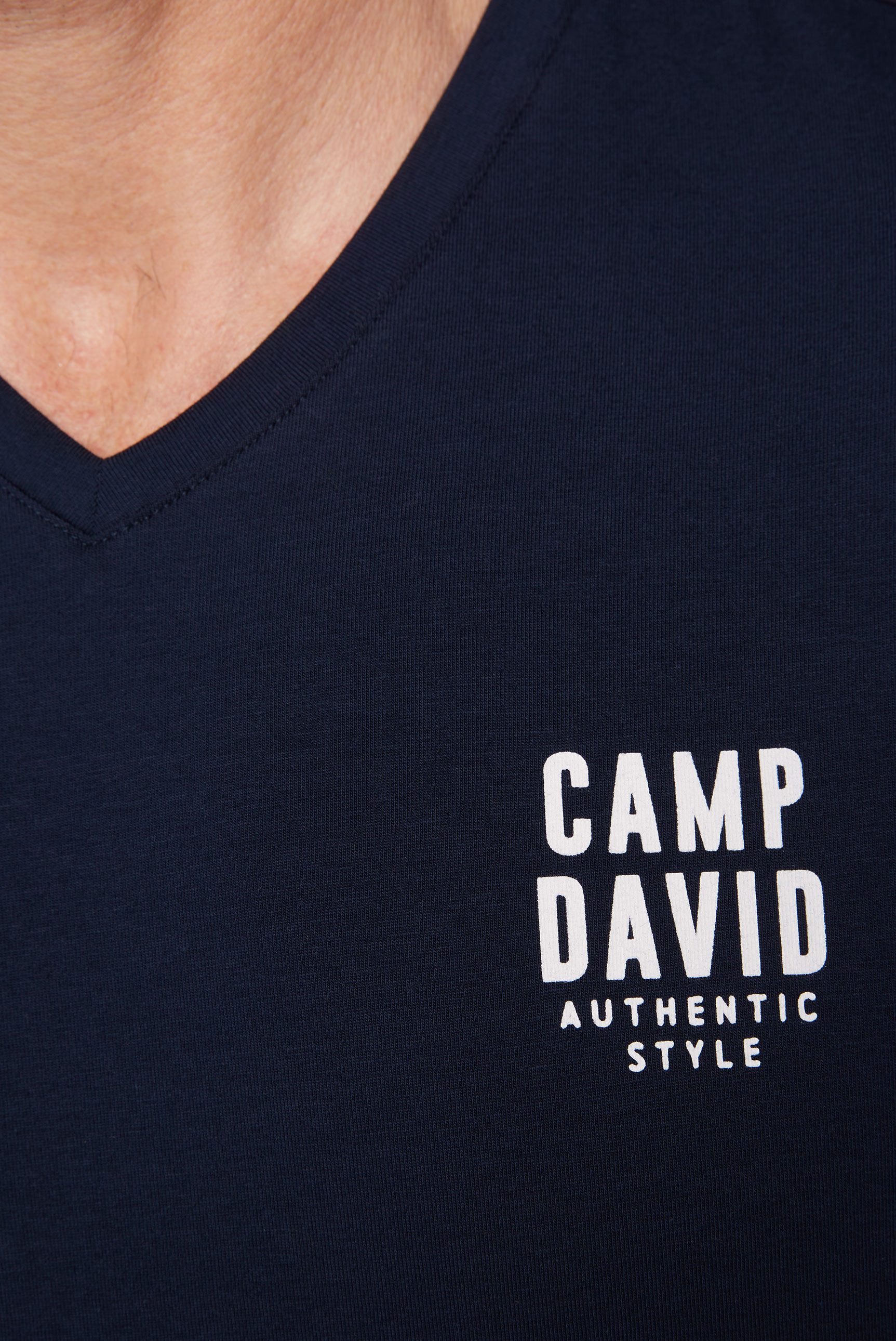 CAMP DAVID Shirt met V-hals met logoprint op borsthoogte