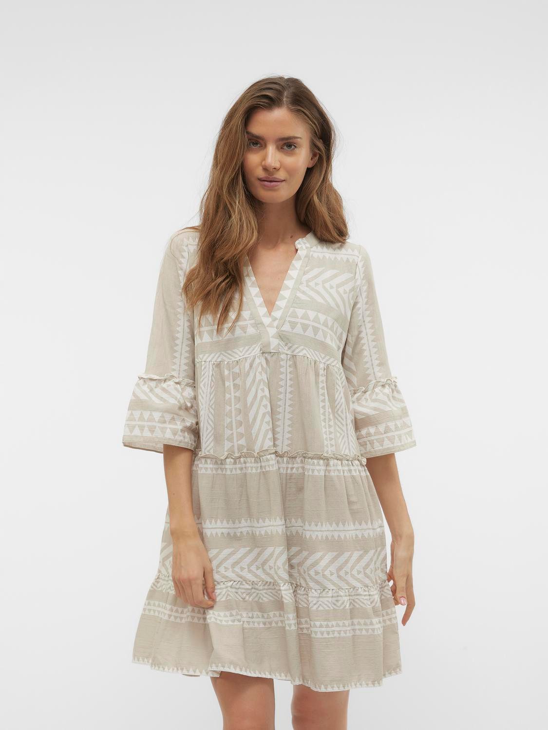 VERO MODA A-lijn jurk VMDICTHE met all over print en plooien blauw wit