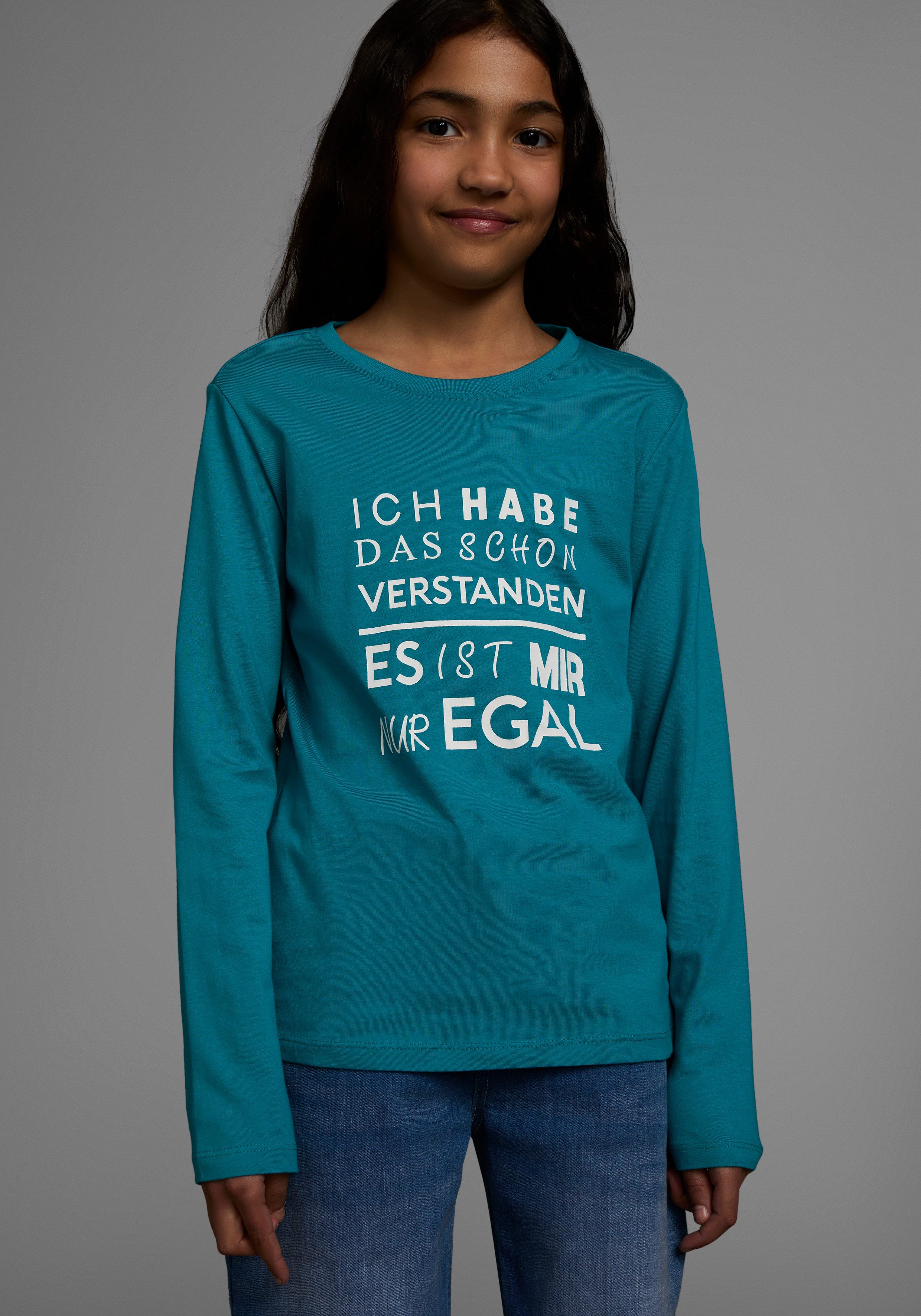 KIDSWORLD Shirt met lange mouwen Ich hab das schon verstanden - es ist mir nur egal Lange mouwen, basic pasvorm, met statements/slogans