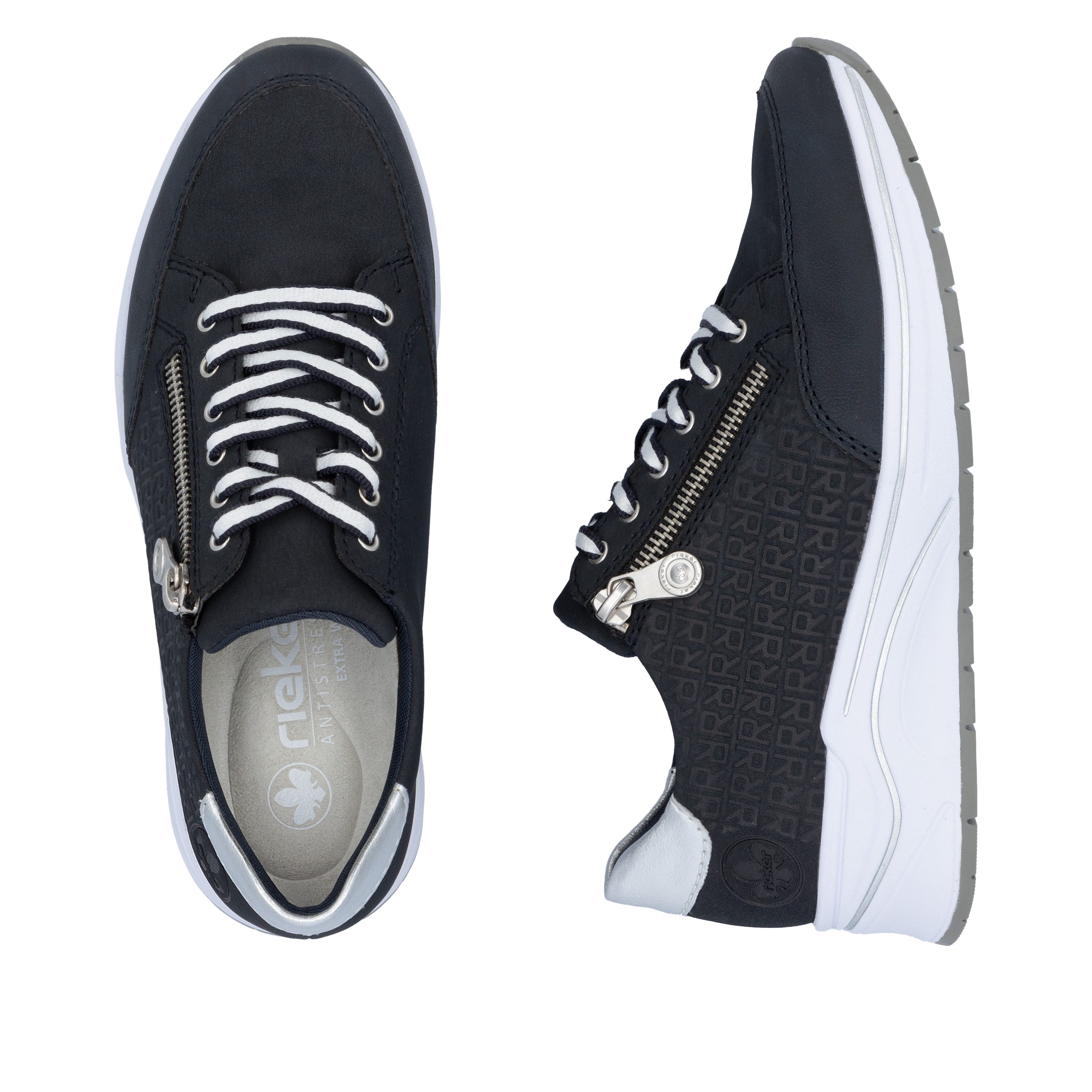 Rieker Sneakers met sleehak , lage schoen, veterschoen, vrijetijdsschoen bedrukt met letters