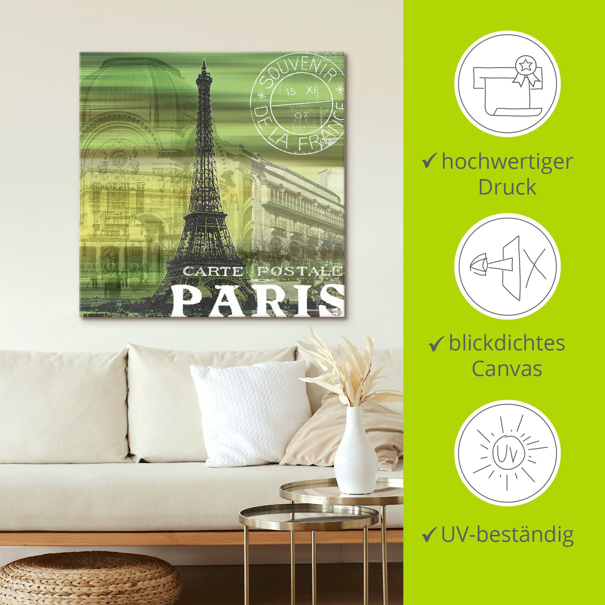 Artland Artprint op linnen Paris Collage - groen gespannen op een spieraam