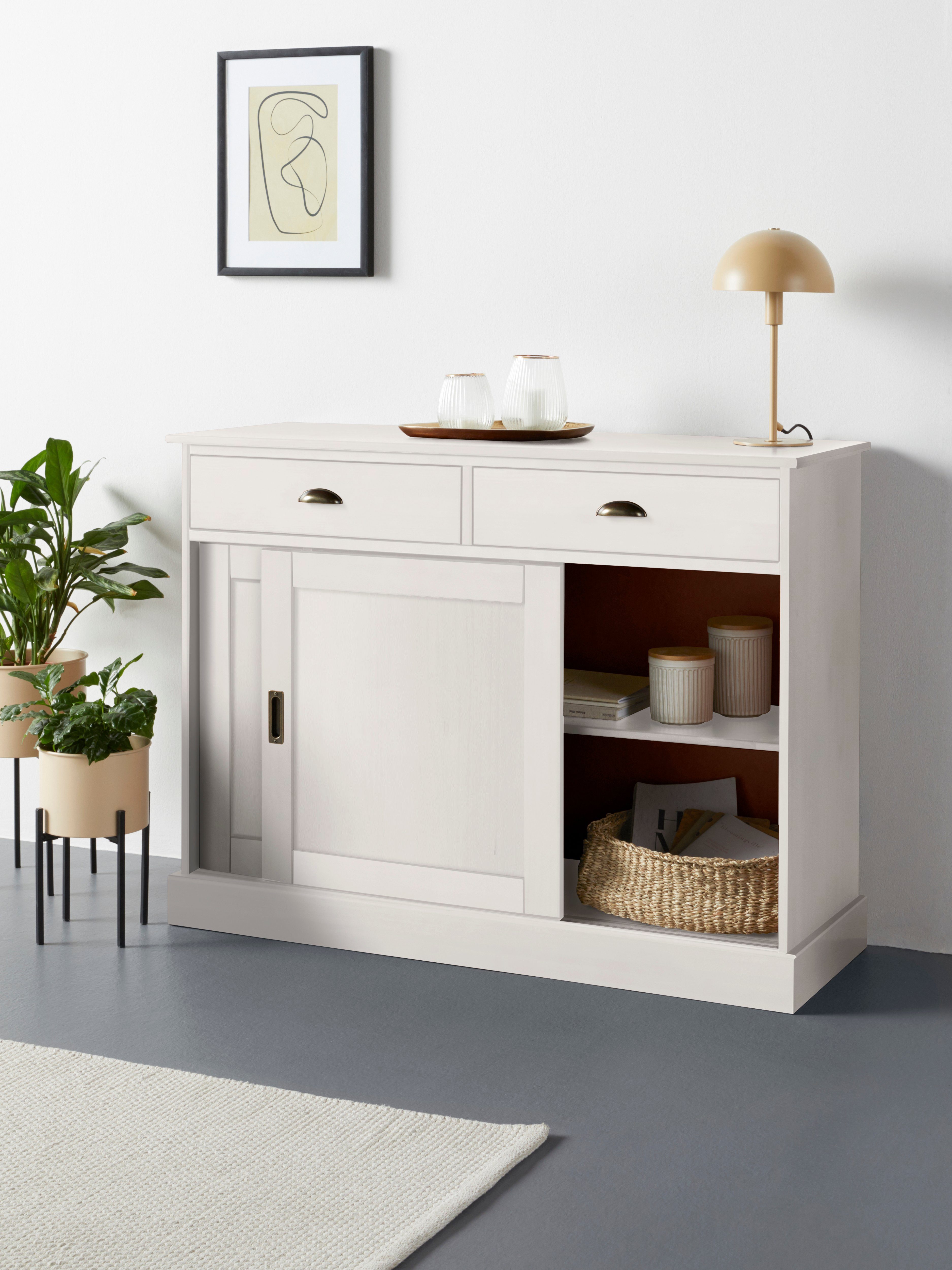 Home affaire Dressoir Schröder Commode, 2 schuifdeuren, 2 lades, van massief dennenhout