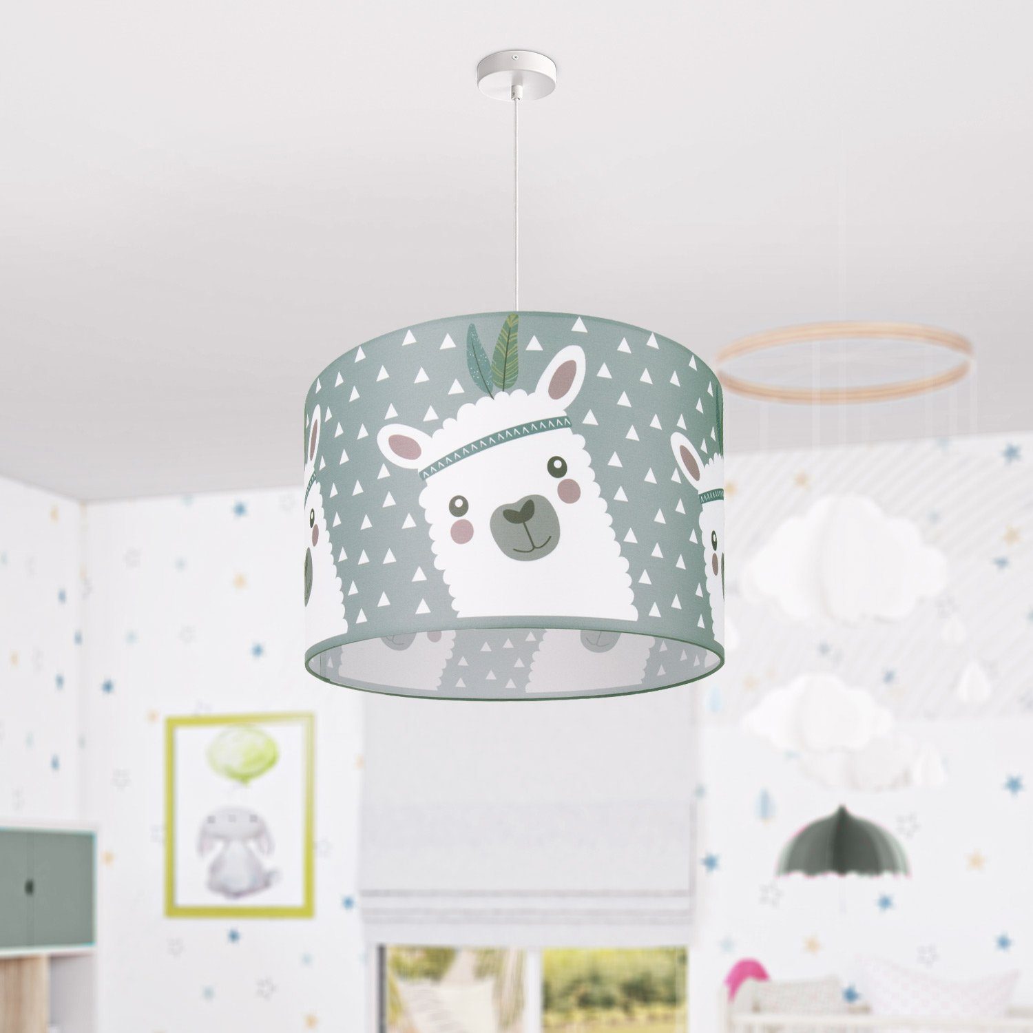Paco Home Hanglamp Ela 214 Kinderlamp plafondlamp LED kinderkamer lamp lama-motief, E27