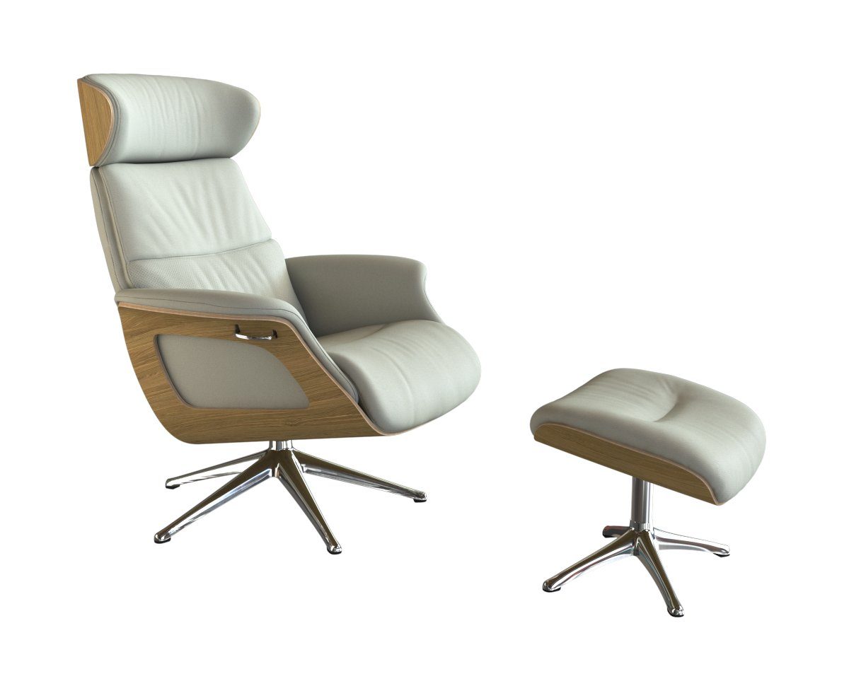 FLEXLUX Relaxfauteuil Clement relaxstoel, gestoffeerde stoel, ligstoel, TV-stoel, Rug- & hoofdverstelling, draaibaar, armleuning eiken, voet aluminium