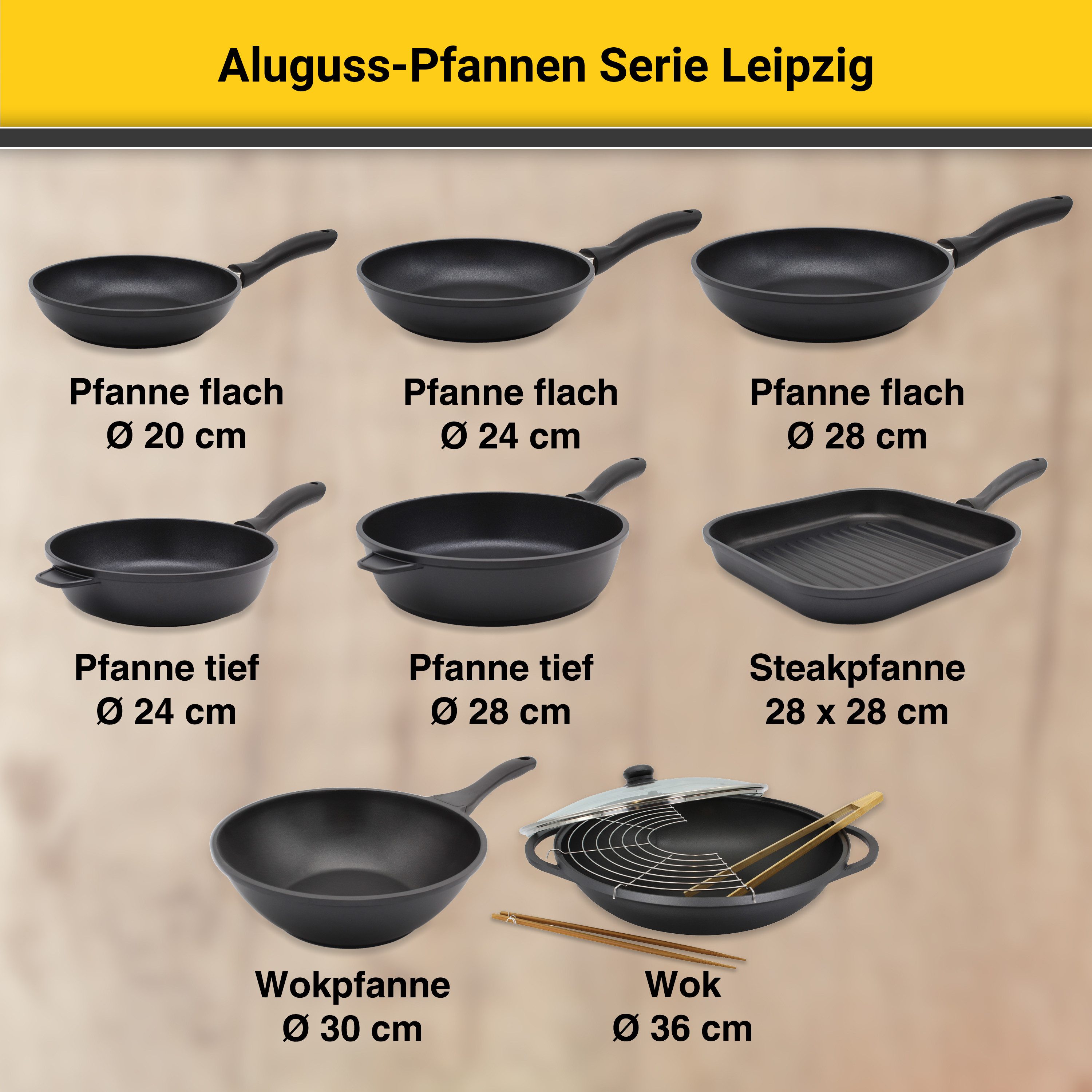 Krüger Pannenset Gegoten aluminium pot-/pannenset LEIPZIG incl. keukenhulpen, 15-delig (set)