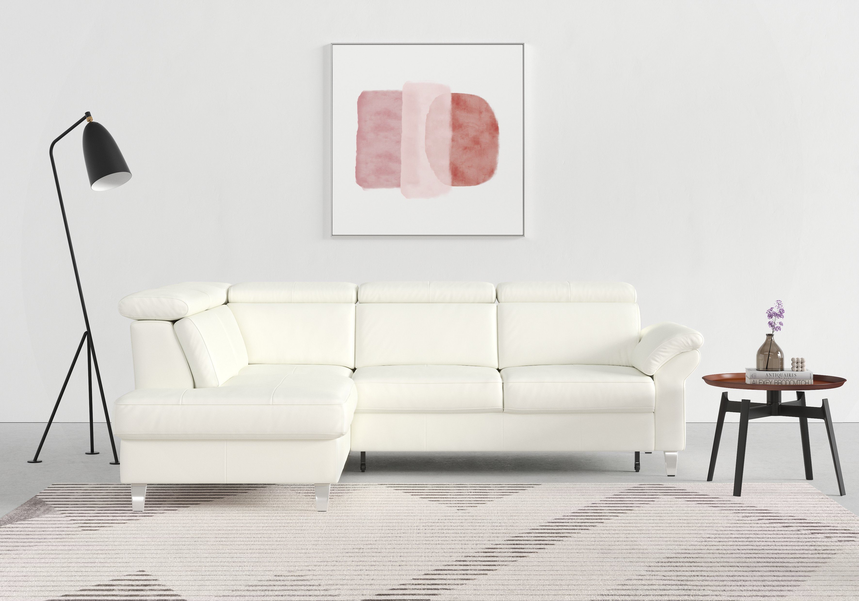 sit&more Hoekbank Arngast L-vorm met verstelbare hoofdsteun en binnenvering wit, hoekbanken, Bed bekleed met stof - met bedfunctie - met bedlade, Bett