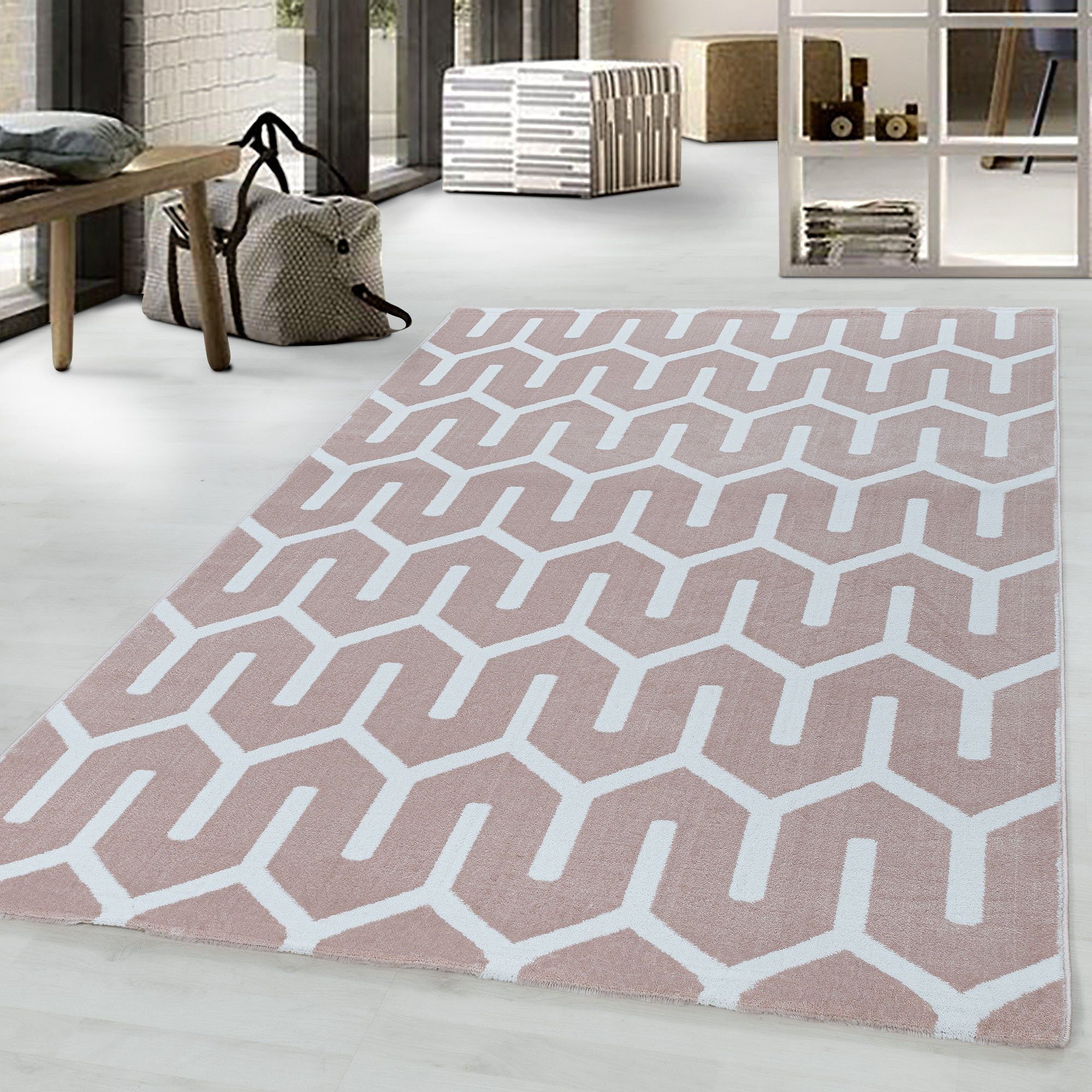 Ayyildiz Teppiche Vloerkleed COSTA 3524 Kortpolig, gemêleerd, woonkamer moderne vloerkleden roze