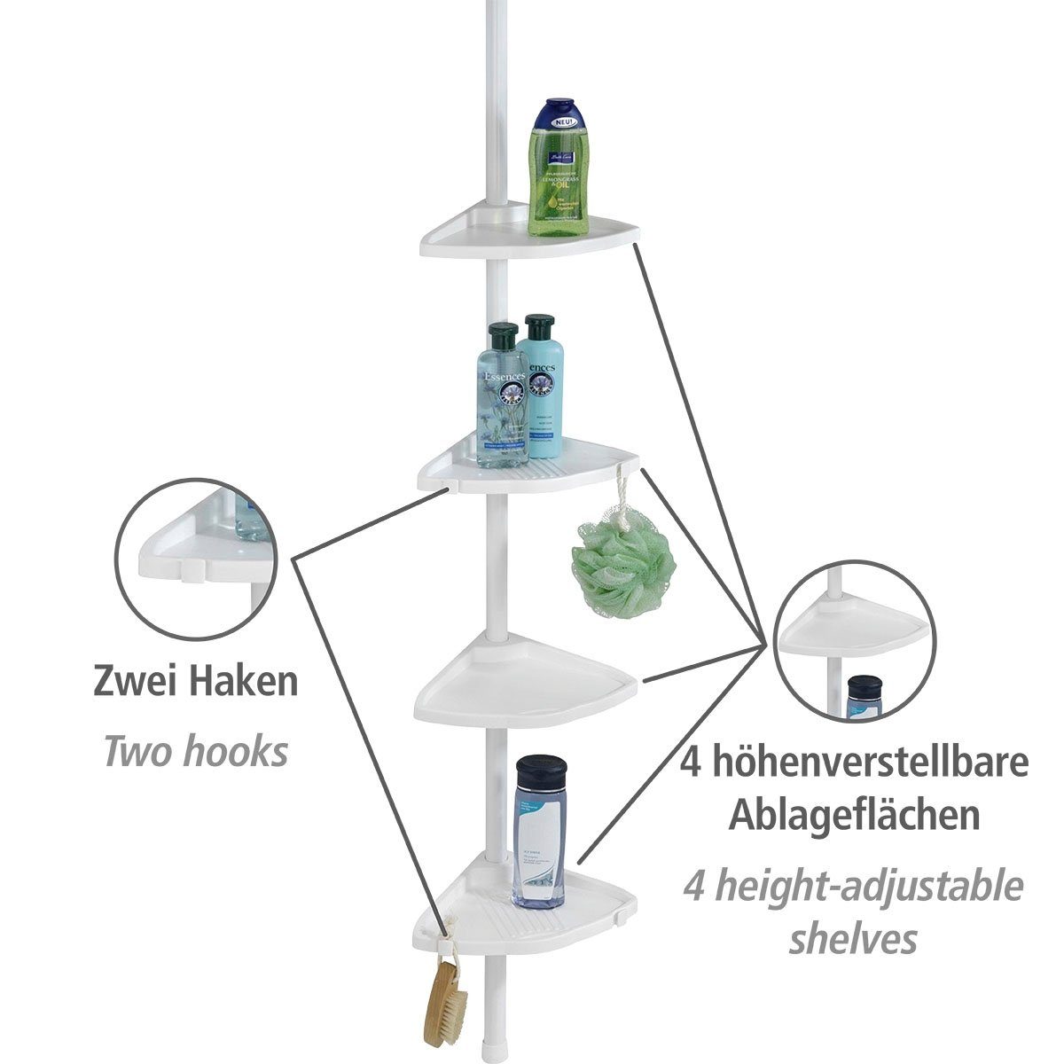 WENKO Doucherekje Telescopische douchehoek Compact