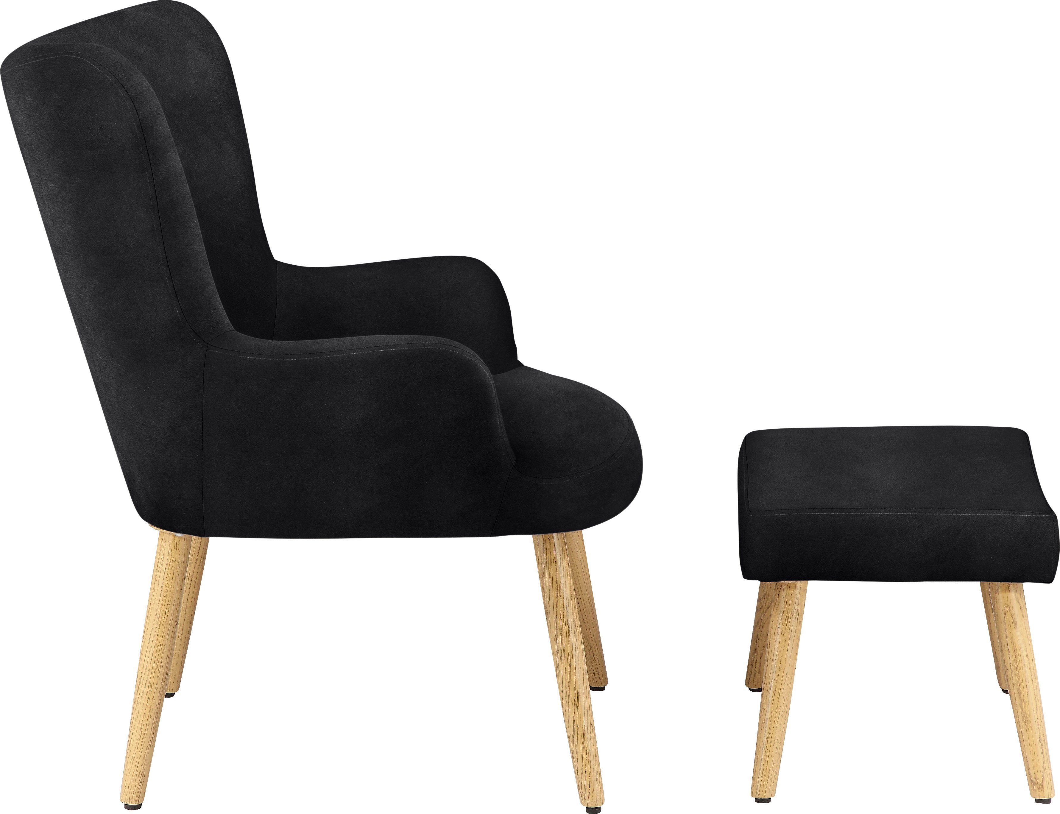 INOSIGN Fauteuil Levent, oorschelpstoel met poef, in verschillende bekledingskwaliteiten, zithoogte 40 cm