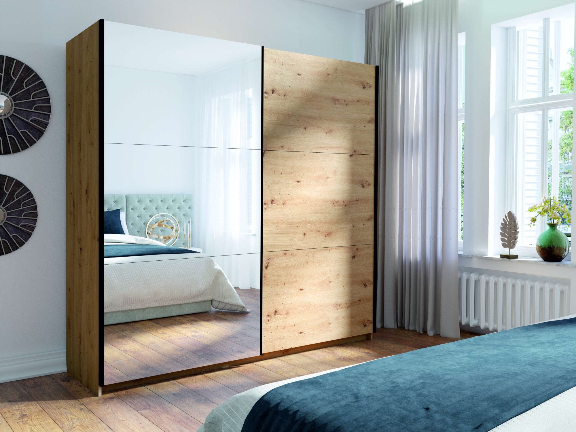 Home affaire Kledingkast Fresno met 5 planken, spiegel en kledingstang