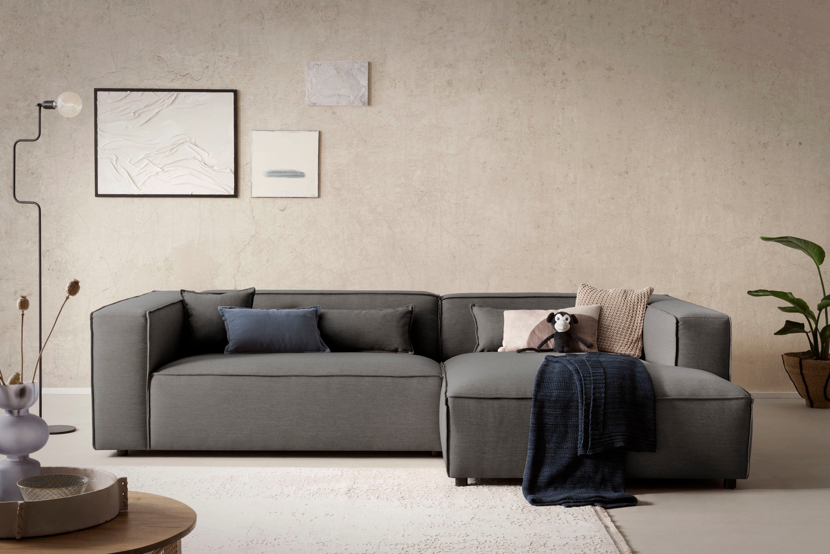 LeGer Home by Lena Gercke Hoekbank PIARA XXL, Big-sofa in cord of linnenlook, L-vorm, met biesnaad