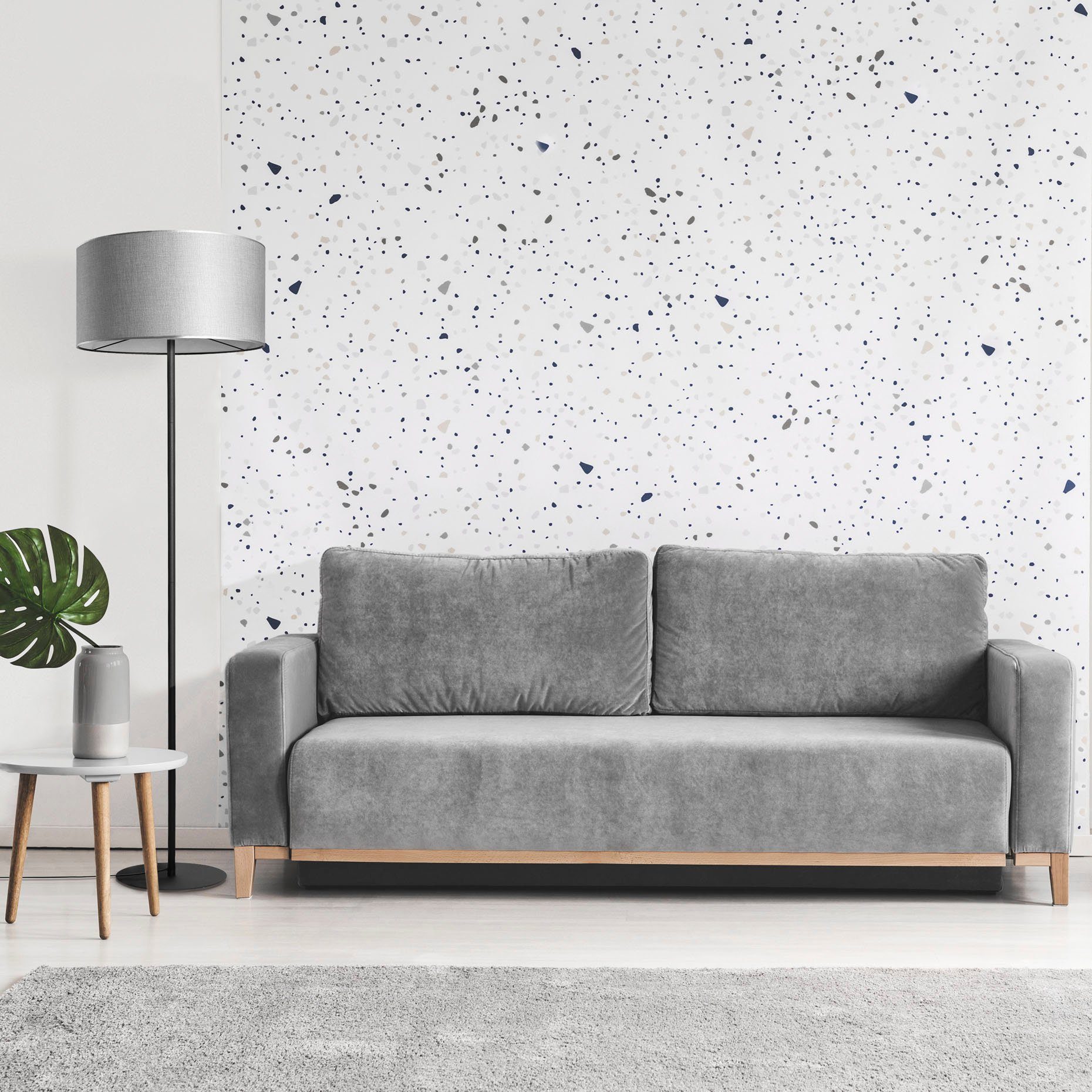 Paco Home Staande lamp LUCA CANVAS UNI COLOR Lampenkap stof woonkamer leeslamp kantoor E27 vloerlamp Scandi