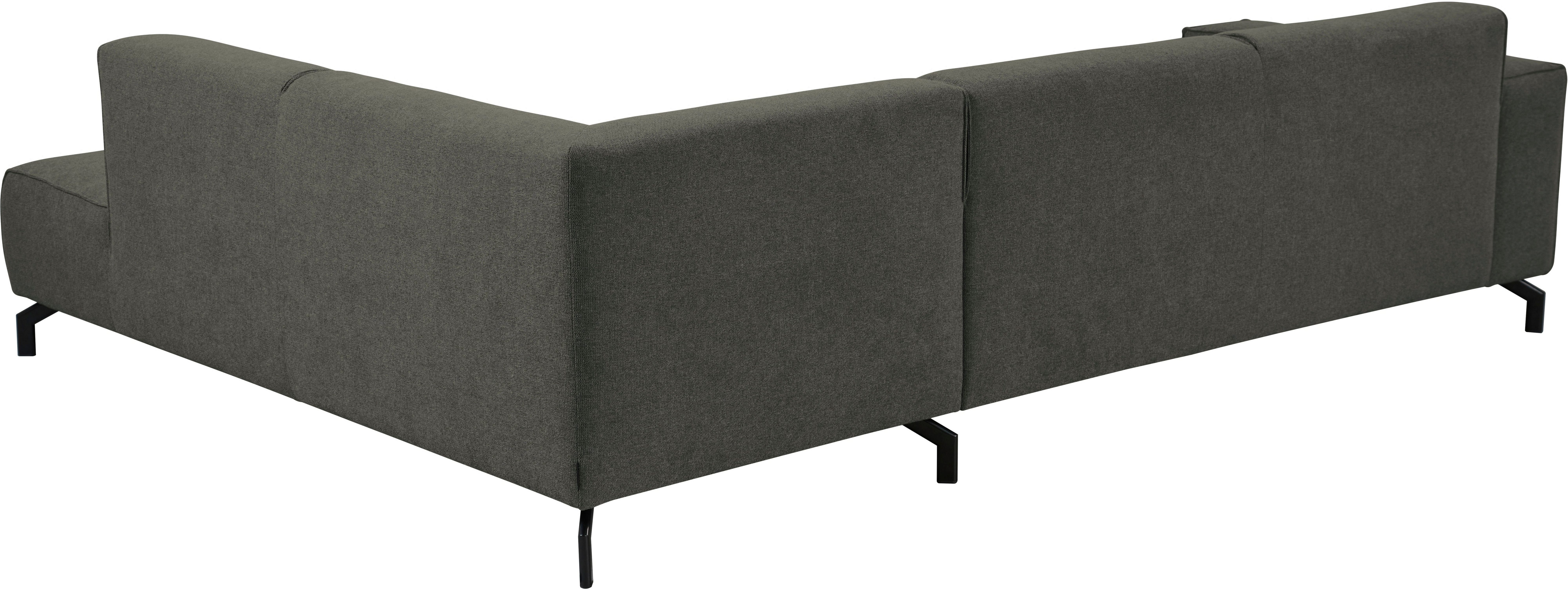Places of Style Hoekbank Lorcan, breedte 275 cm, zacht zitgevoel met zwarte metalen poten, lederlook en zachte structuurstof