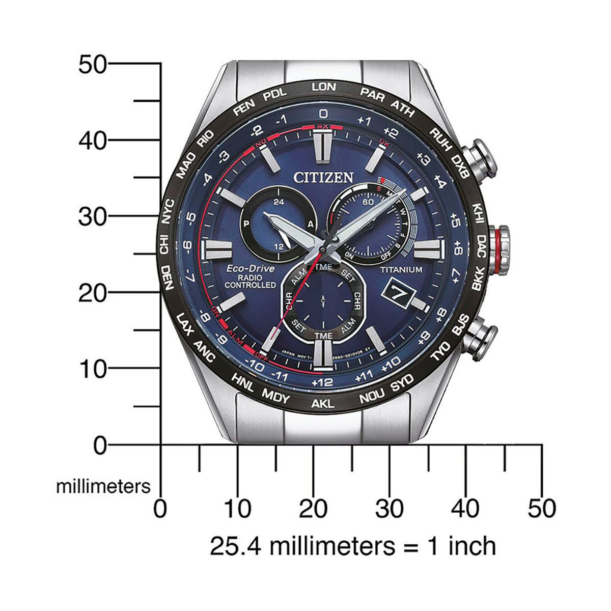Citizen Radiografische chronograaf CB5945-85L Polshorloge, herenhorloge, solar, titanium, datum, stopwatchfunctie