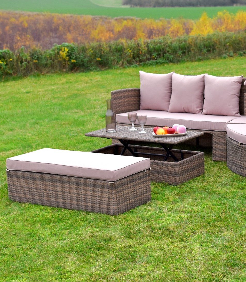 MERXX Tuin-eethoek Riva uitbreidingsset 2-zitsbanken, incl. zit- en rugkussens, met in hoogte verstelbare tafel (8-delig) tuinsets