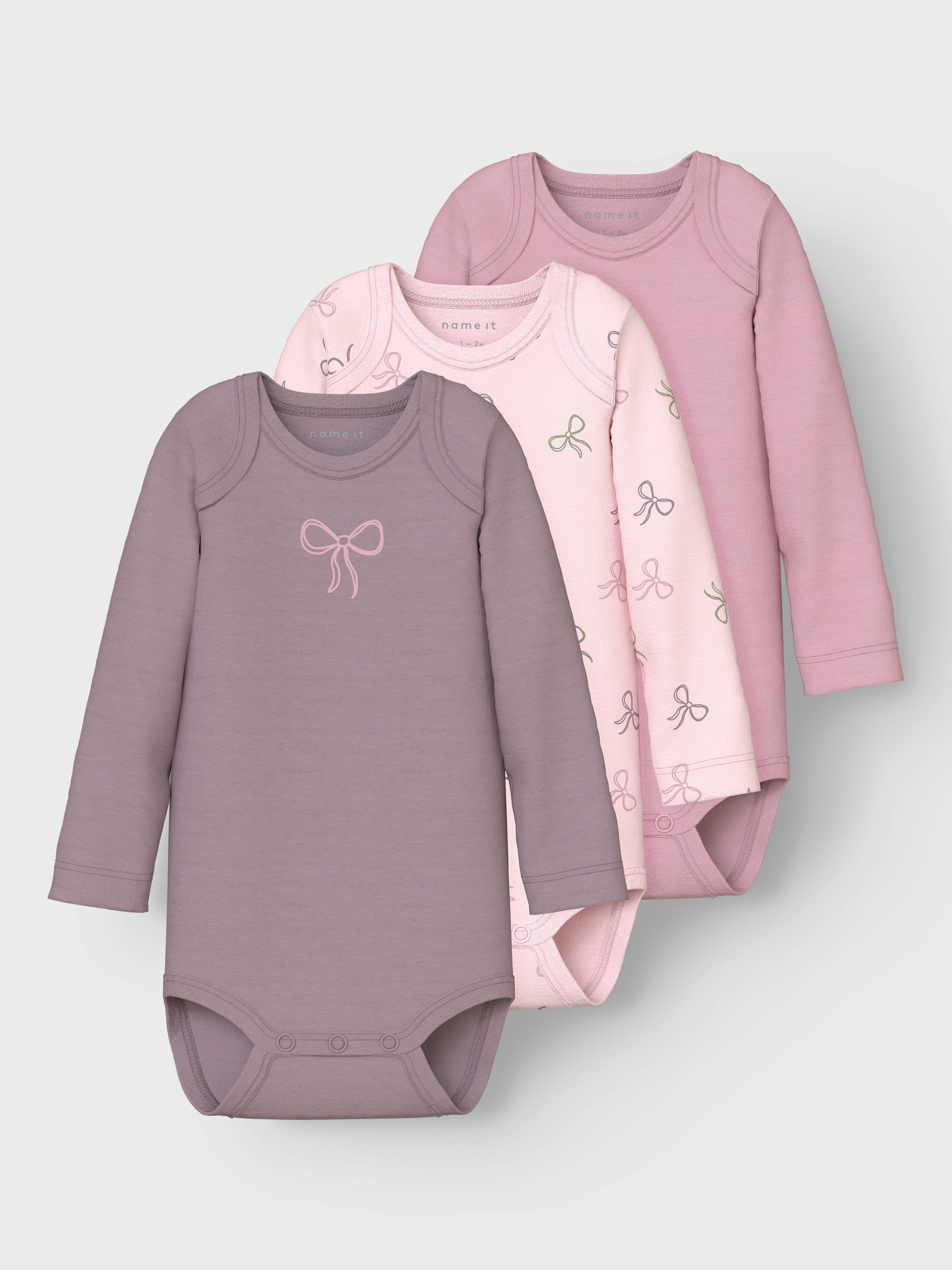 Name It Body met lange mouwen NBFBODY 3P LS BARELY PINK BOW NOOS (set 3-delig)