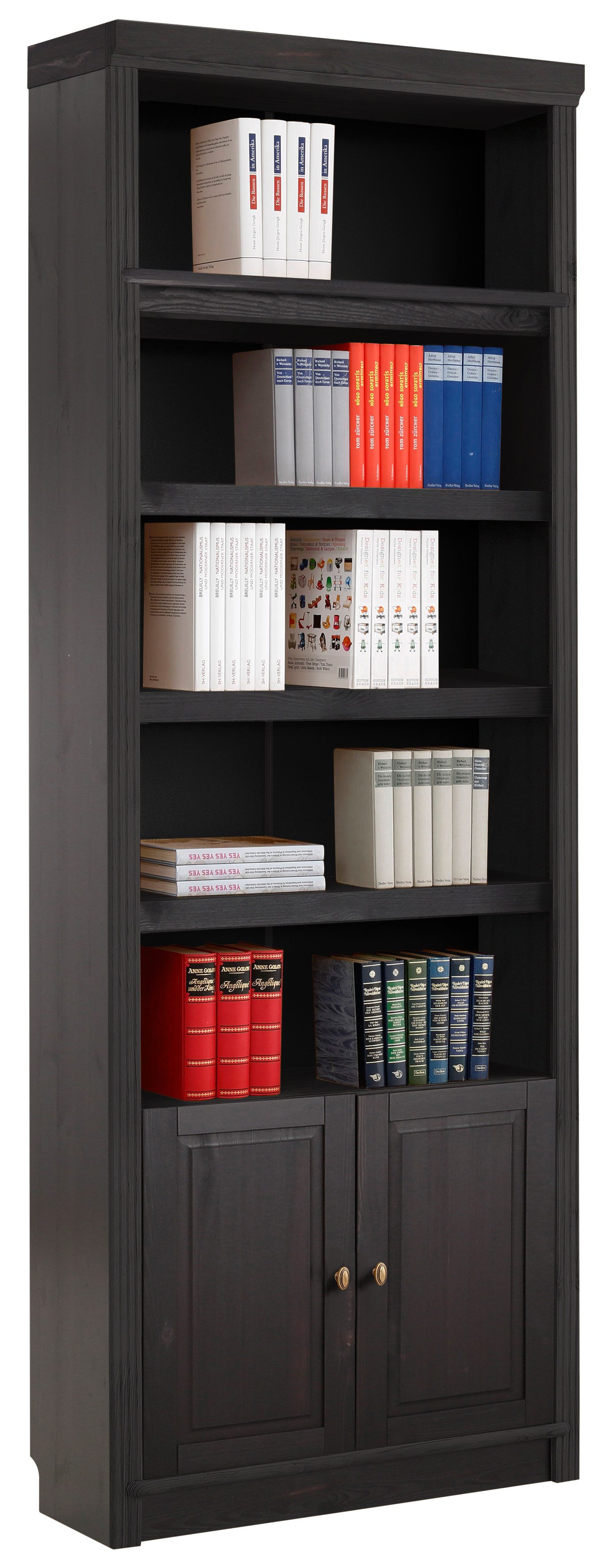 Home affaire Boekenkast Soeren van massief grenen, hoogte 220 cm, met 2 houten deuren, veel bergruimte boekenkasten maat 80 cm x 220 cm x 29 cm grijs
