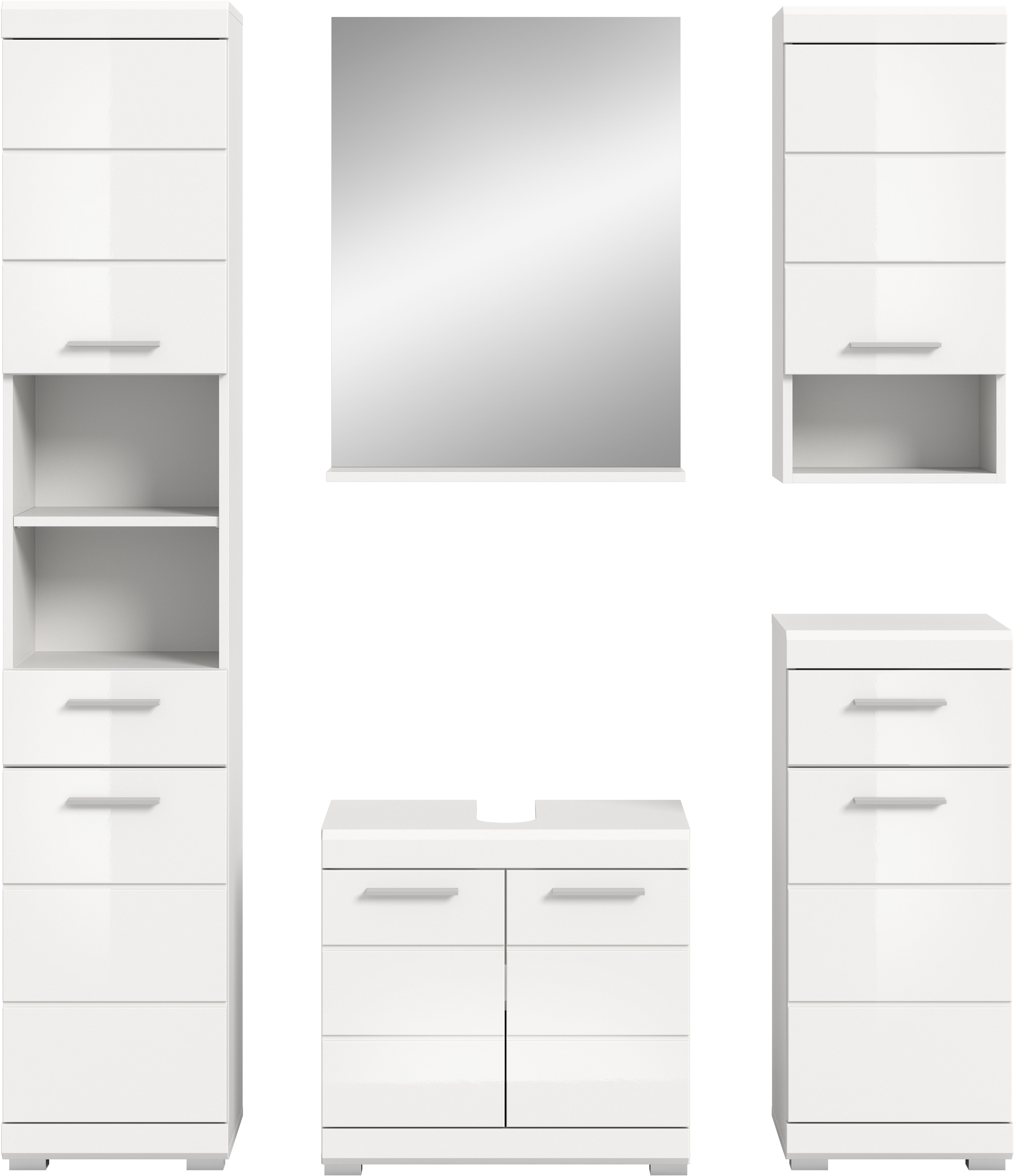 INOSIGN Badmeubelset Siena, 5-delig, bestaande uit: Hoge kast, WBU, spiegel, onderkast, hangkast (set, 5 stuks)
