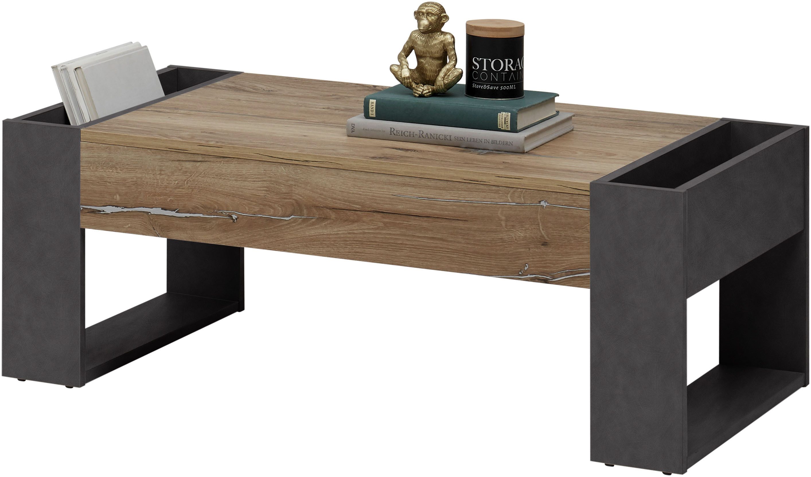 OTTO Stolkom Salontafel Lilo salontafel met opbergvak, BxHxD 110x41x60 cm 2 opbergvakken, industriële stijl, flagstaff eiken salon- & bijzettafels