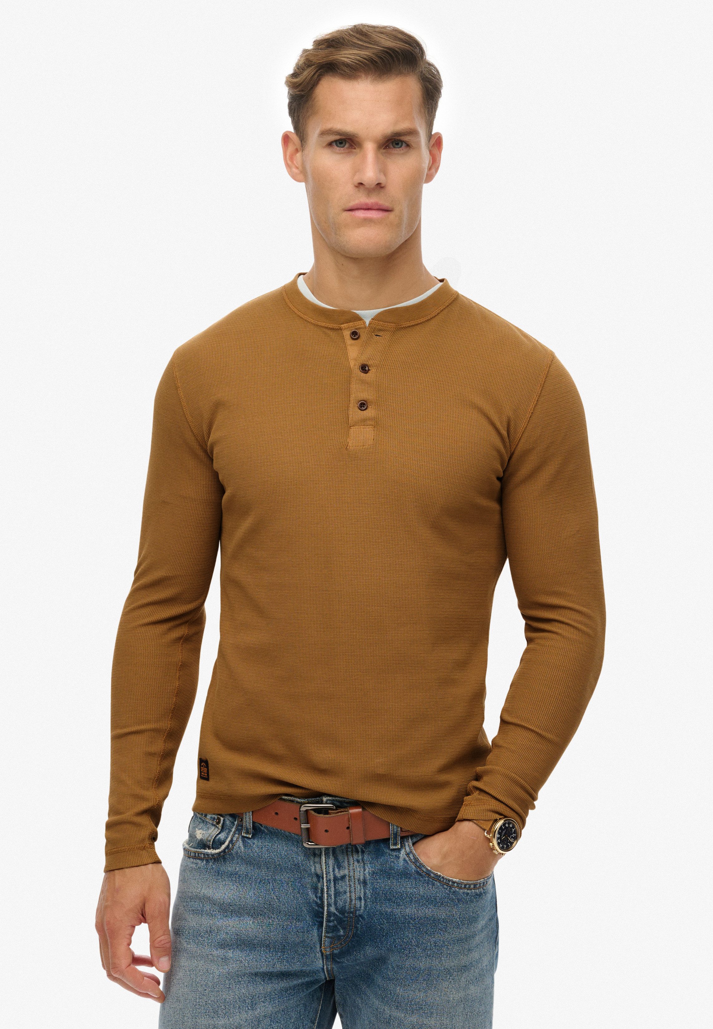 Superdry Shirt met lange mouwen WAFFLE LONG SLEEVE HENLEY TOP