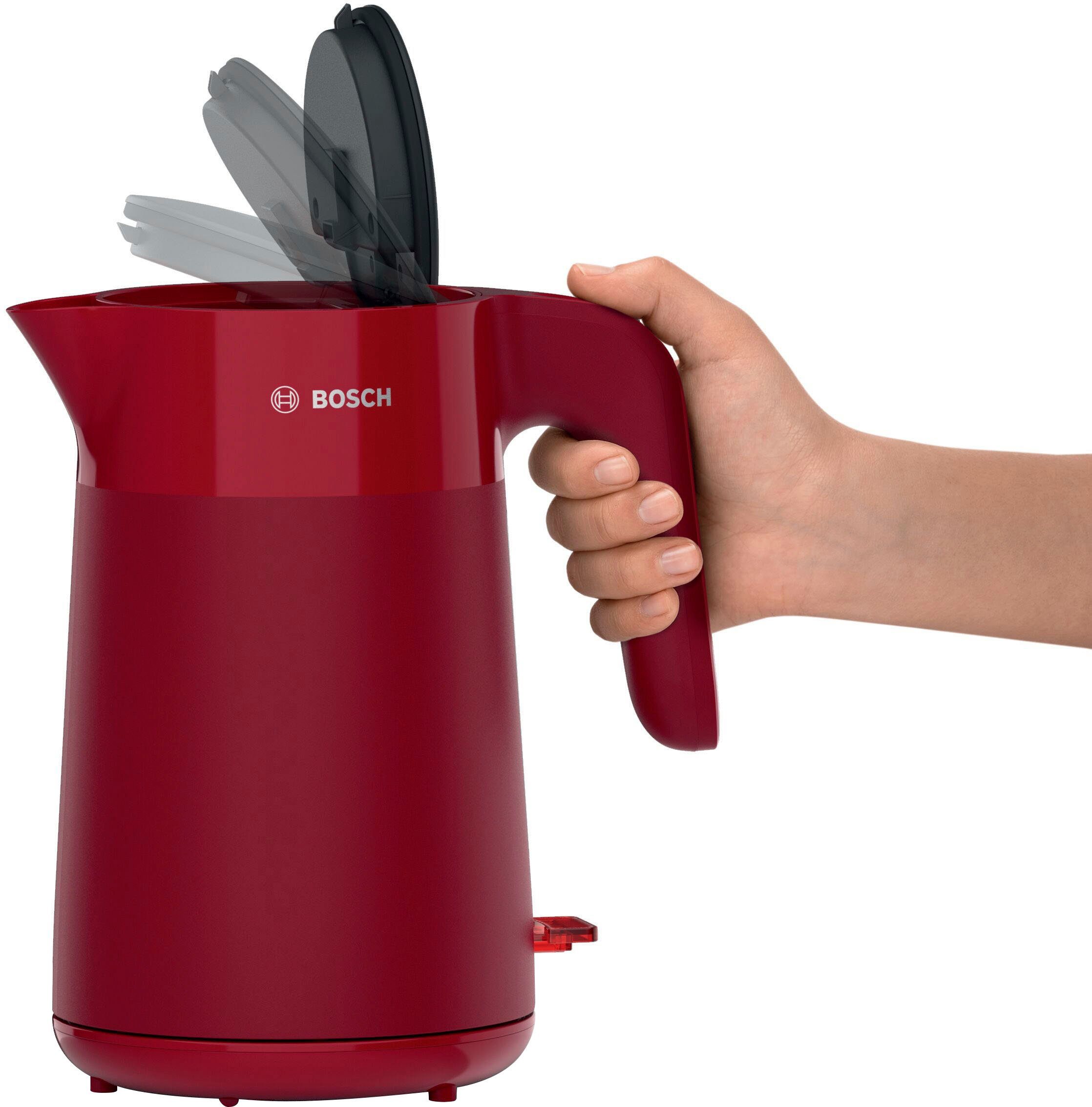 BOSCH Waterkoker TWK2M164, 1,7 l, Automatische uitschakeling, weergave aantal kopjes, mat rood