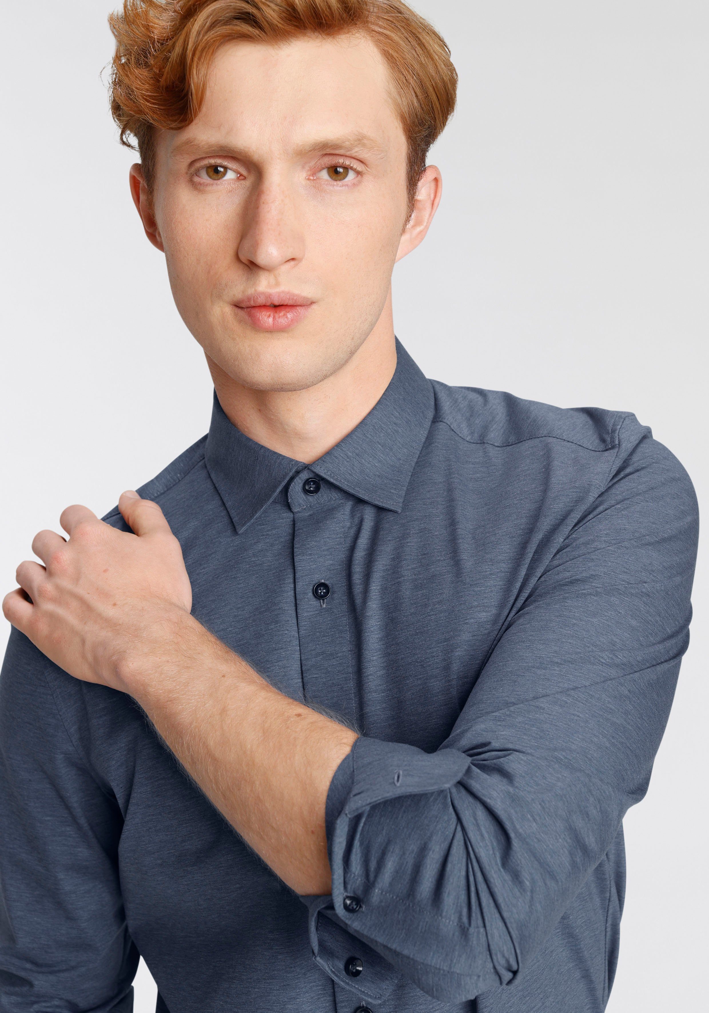 OLYMP Overhemd met lange mouwen Luxor 24/Seven modern fit jersey shirt met geurremmende materiaaleigenschappen