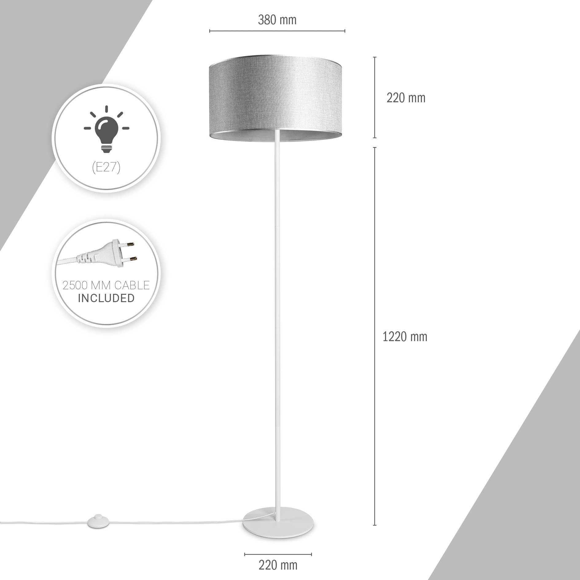 Paco Home Staande lamp LUCA CANVAS UNI COLOR Lampenkap stof woonkamer leeslamp kantoor E27 vloerlamp Scandi