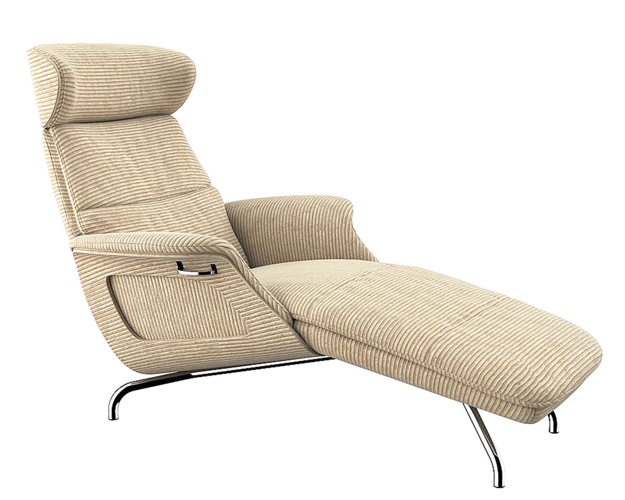 FLEXLUX Loungestoel Clement chaise longue, relaxstoel, ligstoel Rug- en hoofdsteunverstelling, armleuning gepolsterd geolied, voet van aluminium