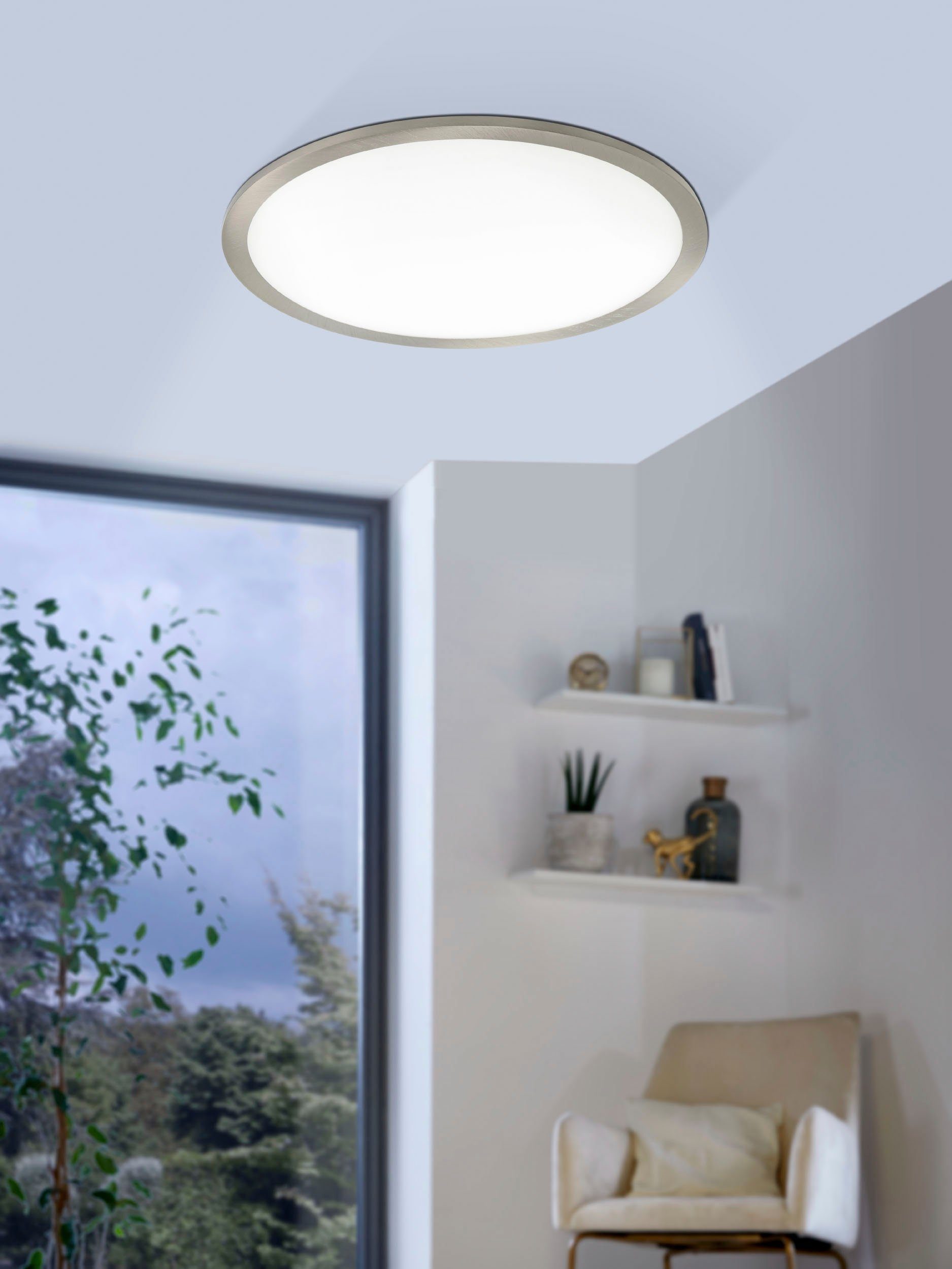 EGLO Plafondlamp FUEVA FLEX Ø 22,5 cm, inbouwlamp plat, plafondlamp met geringe inbouwdiepte 25 mm (1 stuk)