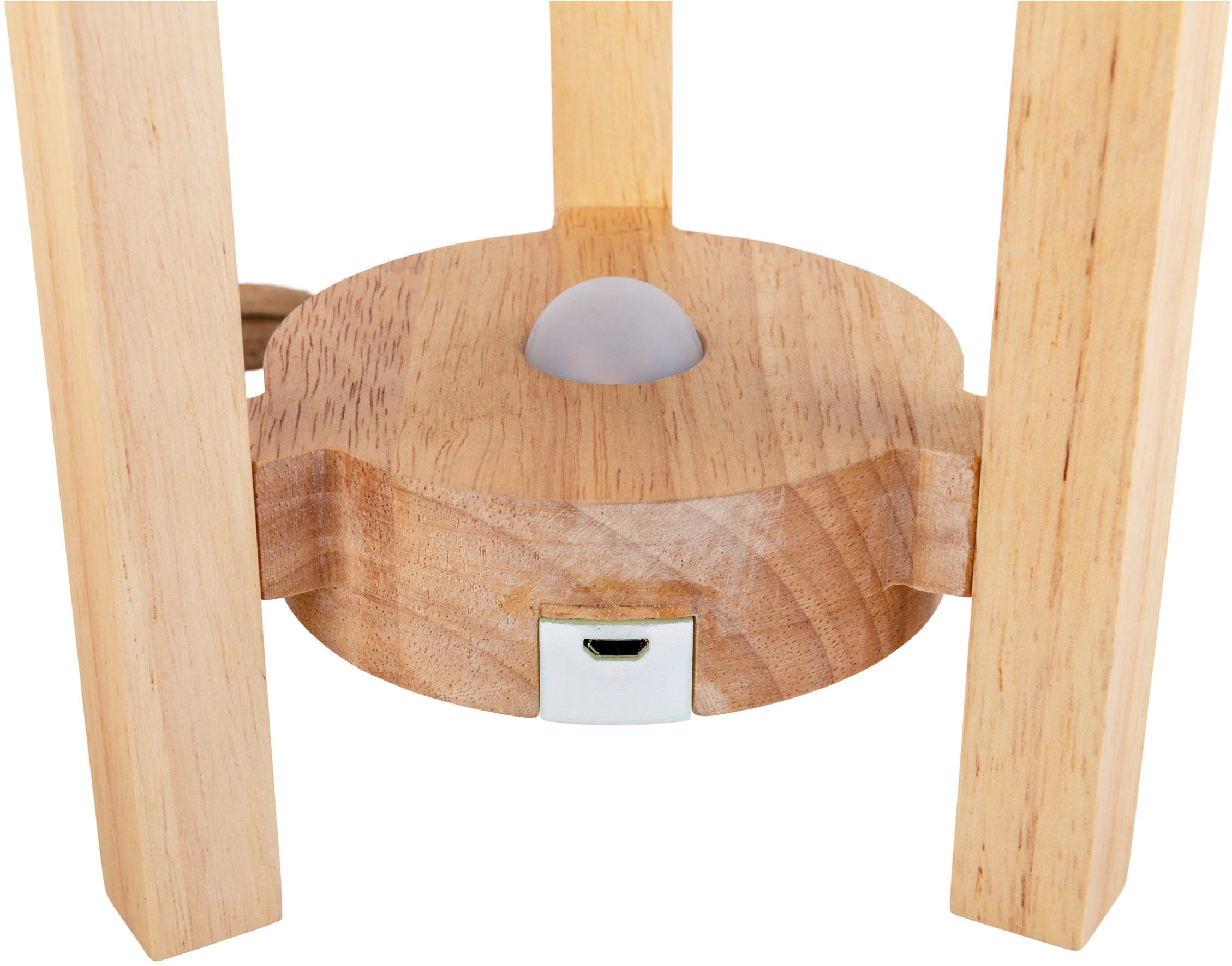 näve Led-tafellamp Matida Accu-werking, incl. USB-C-kabel, houten frame, textielscherm, dimbaar (1 stuk)