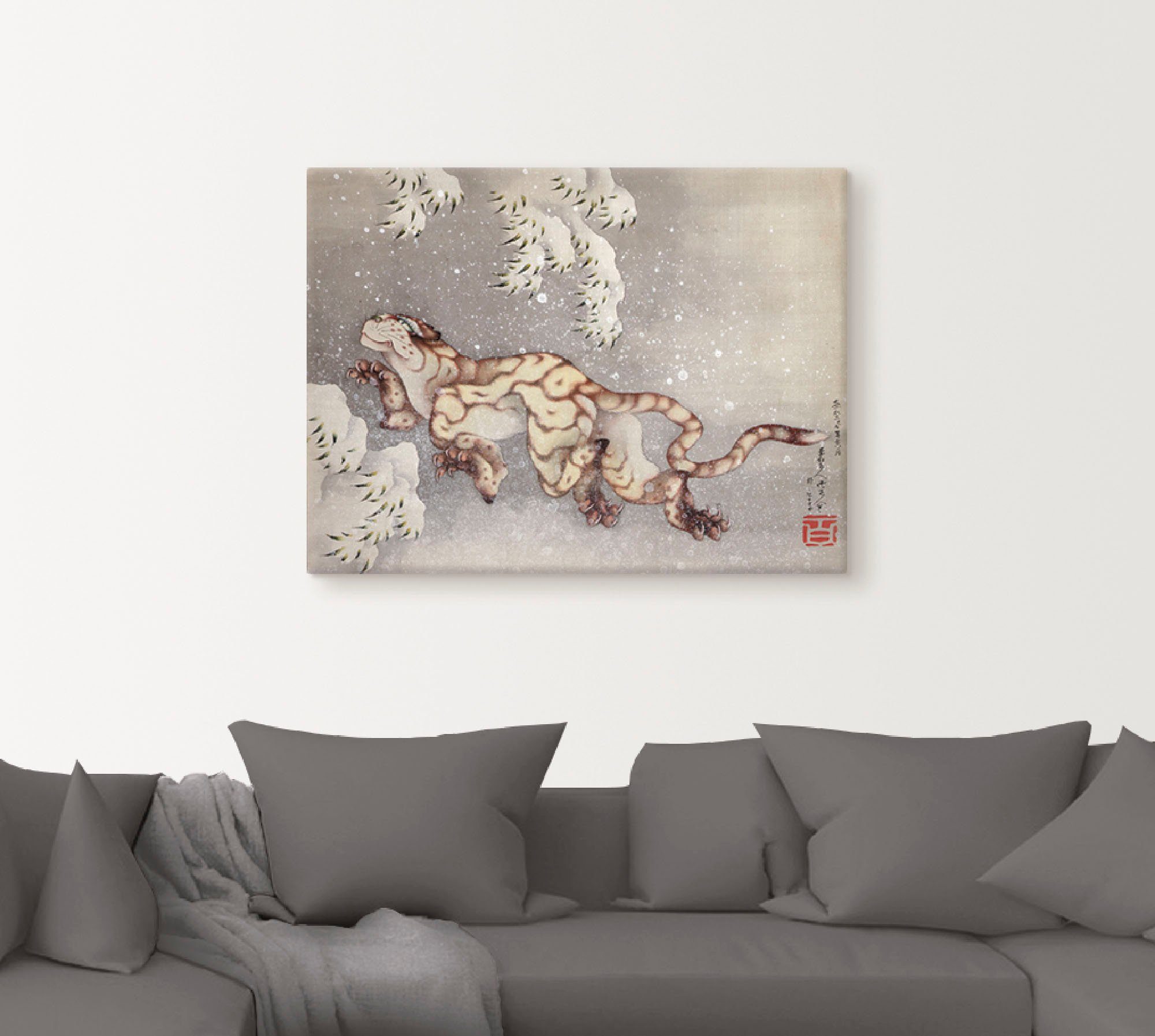 Artland Artprint Tijger in een sneeuwstorm. Edo-tijd als artprint op linnen, muursticker in verschillende maten