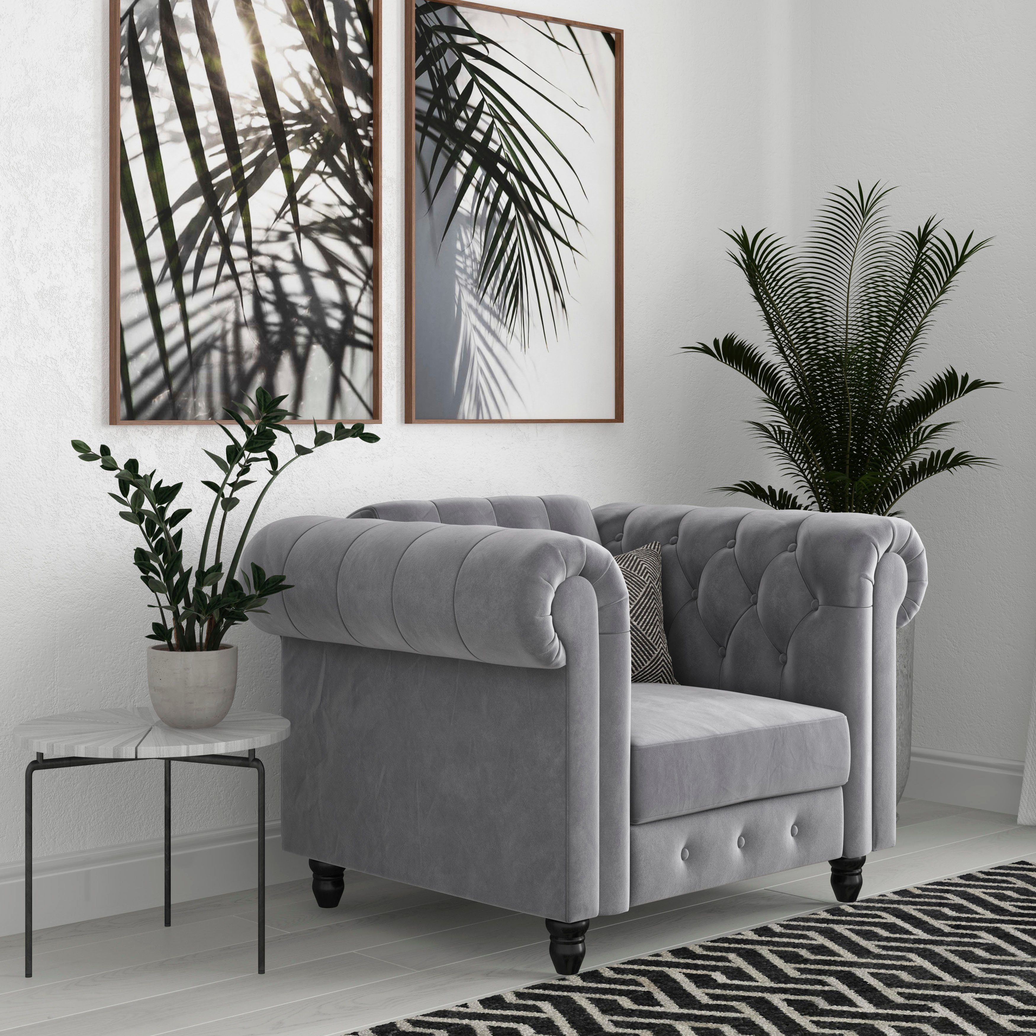 Dorel Home Chesterfield-fauteuil Felix met rugleuning 3-voudig verstelbaar, benen massief hout, zithoogte 46 cm