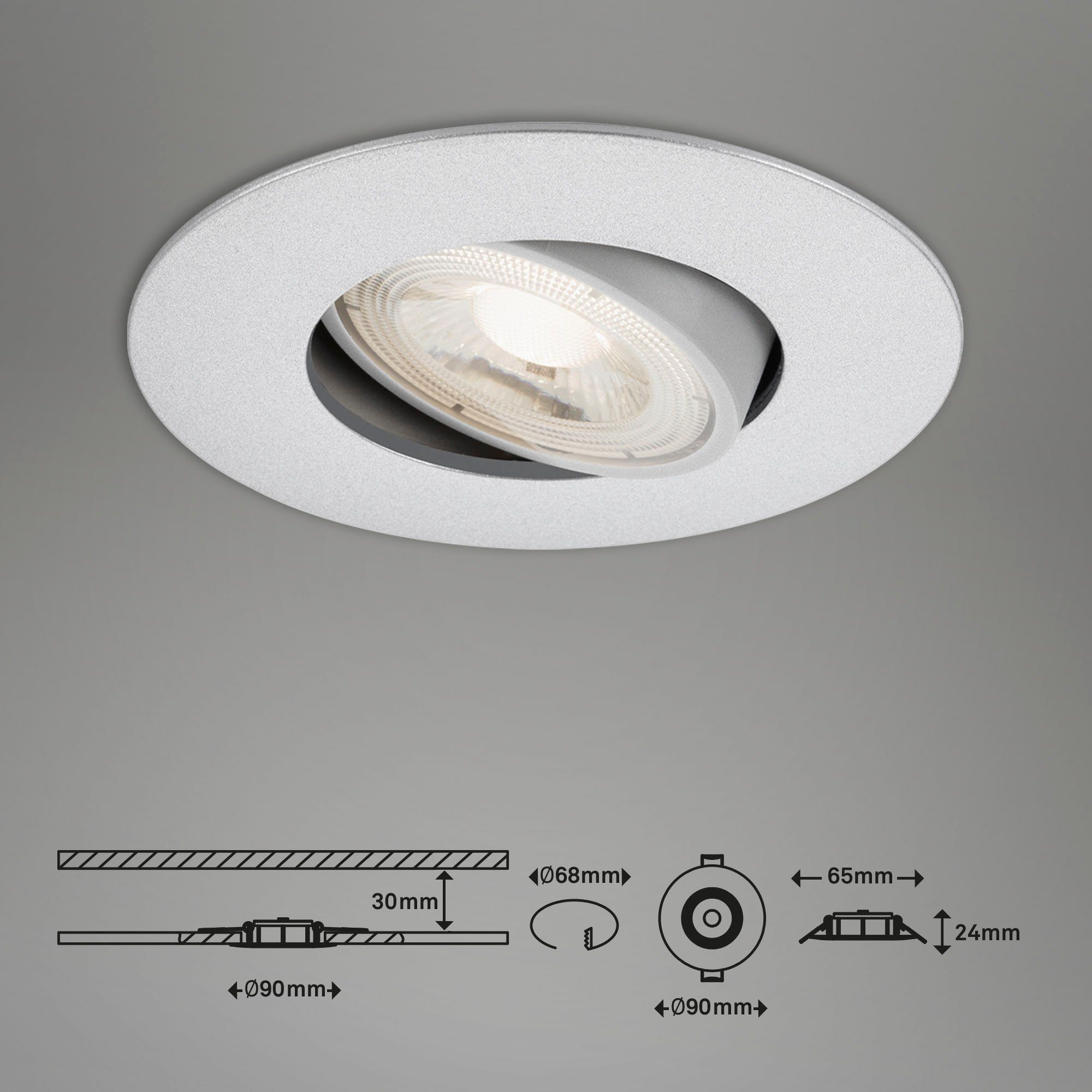 Briloner Leuchten Ledinbouwlamp 7048034 KULANA Inbouwspot SET draaibaar + dimbaar IP23 Ø 9 cm