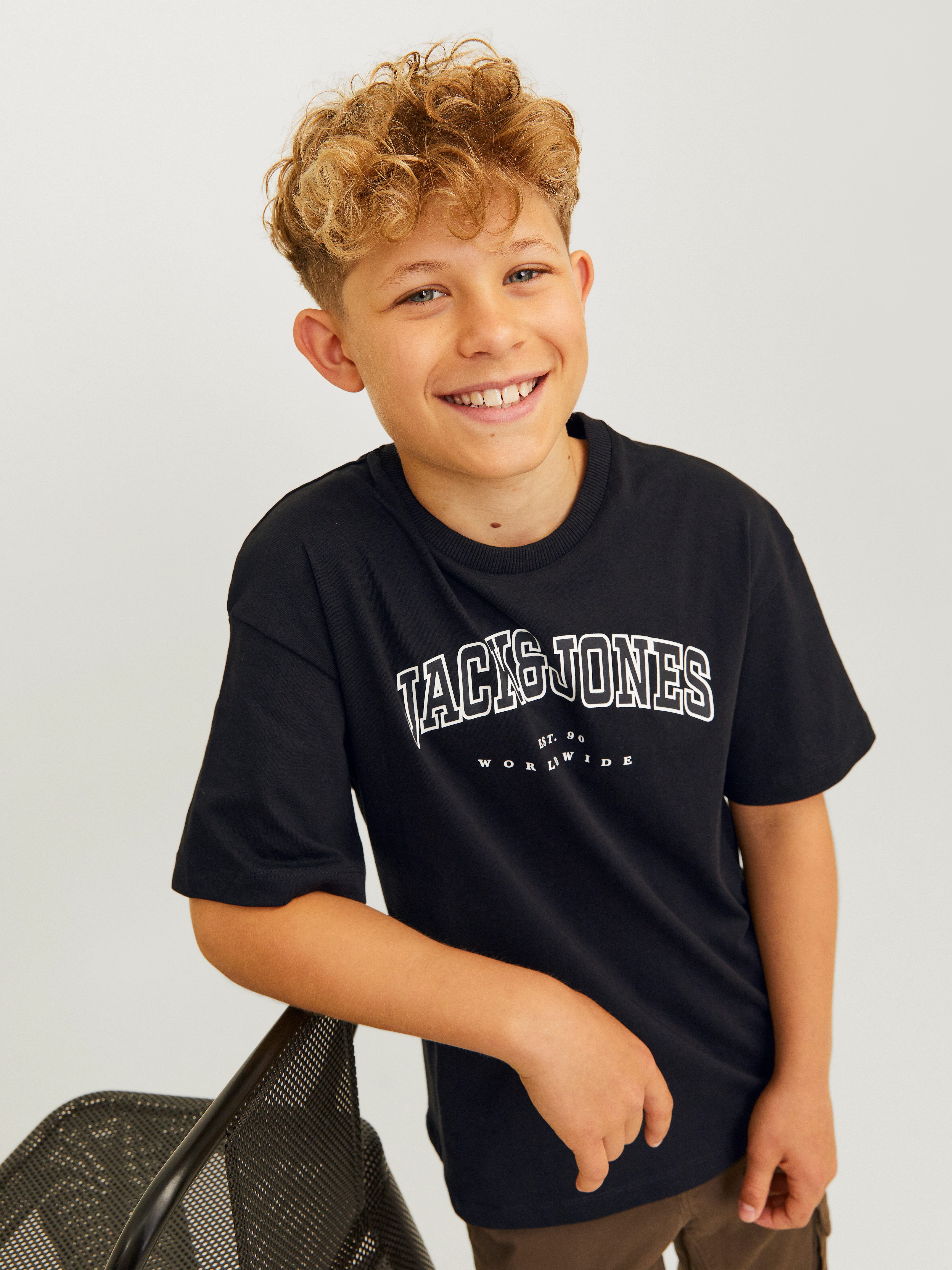 Jack & Jones Junior Shirt met ronde hals JJECALEB VARSITY TEE SS O-NECK NOOS JNR