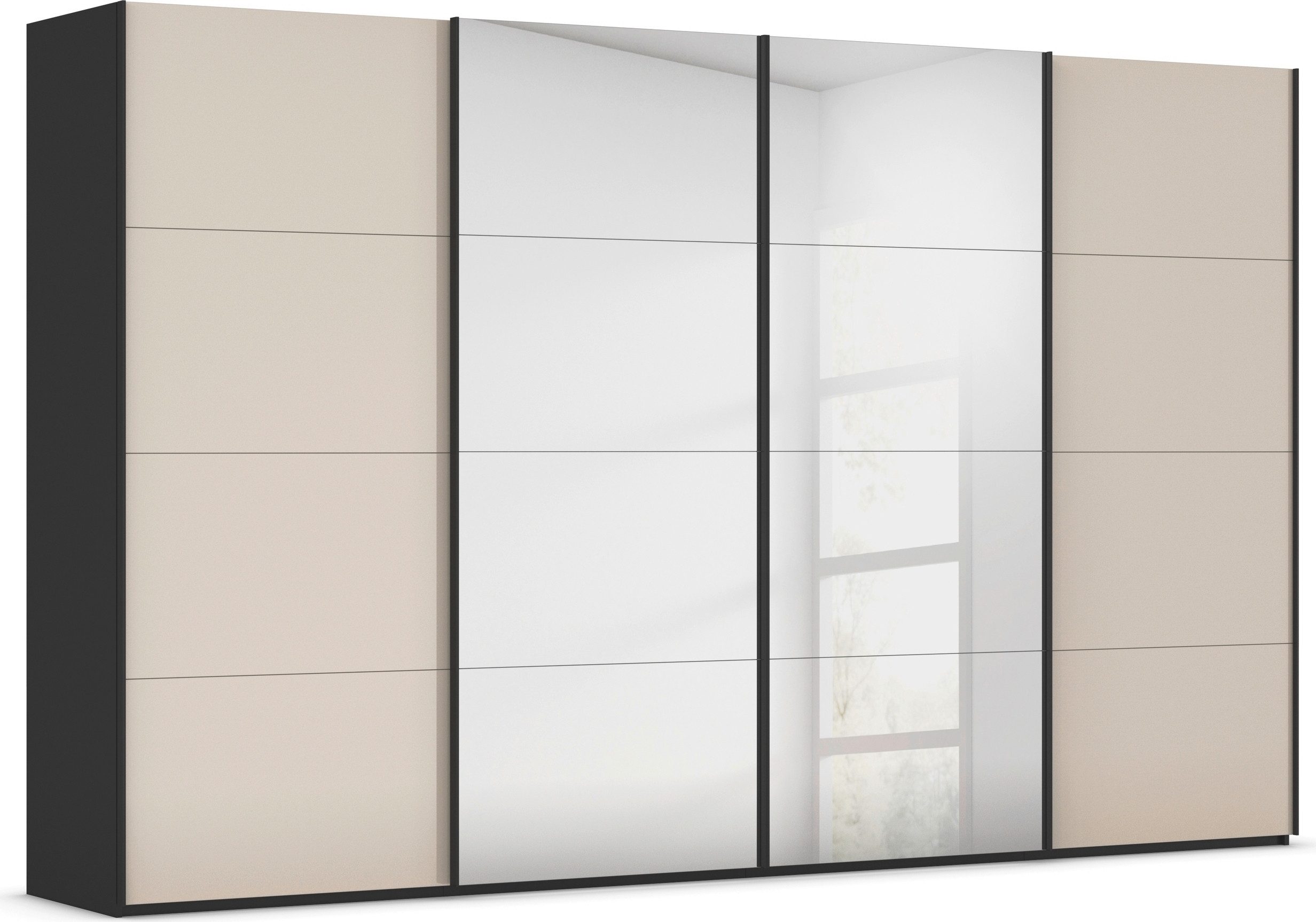 rauch Schuifdeurkast Kledingkast Kast Garderobe Slaapkamerkast SCALE-FYRA edel vierdelige deuren spiegel/glas-mix veel kleuren made in germany
