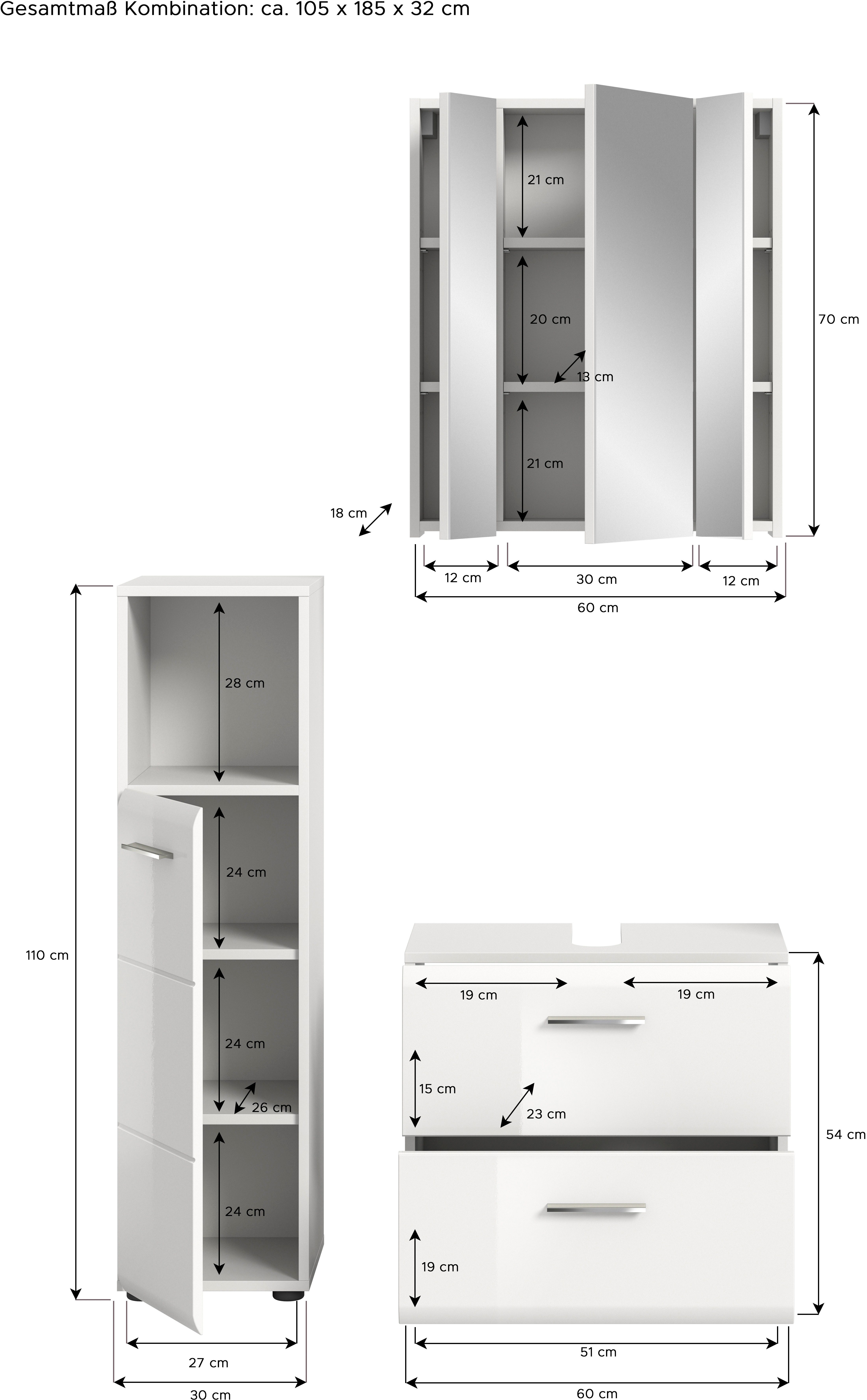 INOSIGN Badmeubelset FLORENZ, TOPSELLER!, 3-delige badcombinatie, hoogwaardige MDF-front