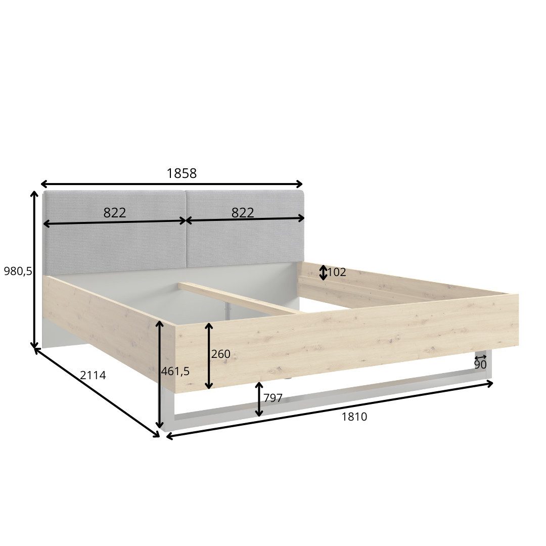 INOSIGN Gestoffeerd bed Bed Loreto, afmetingen: B/D/H 185,5/211/98 cm