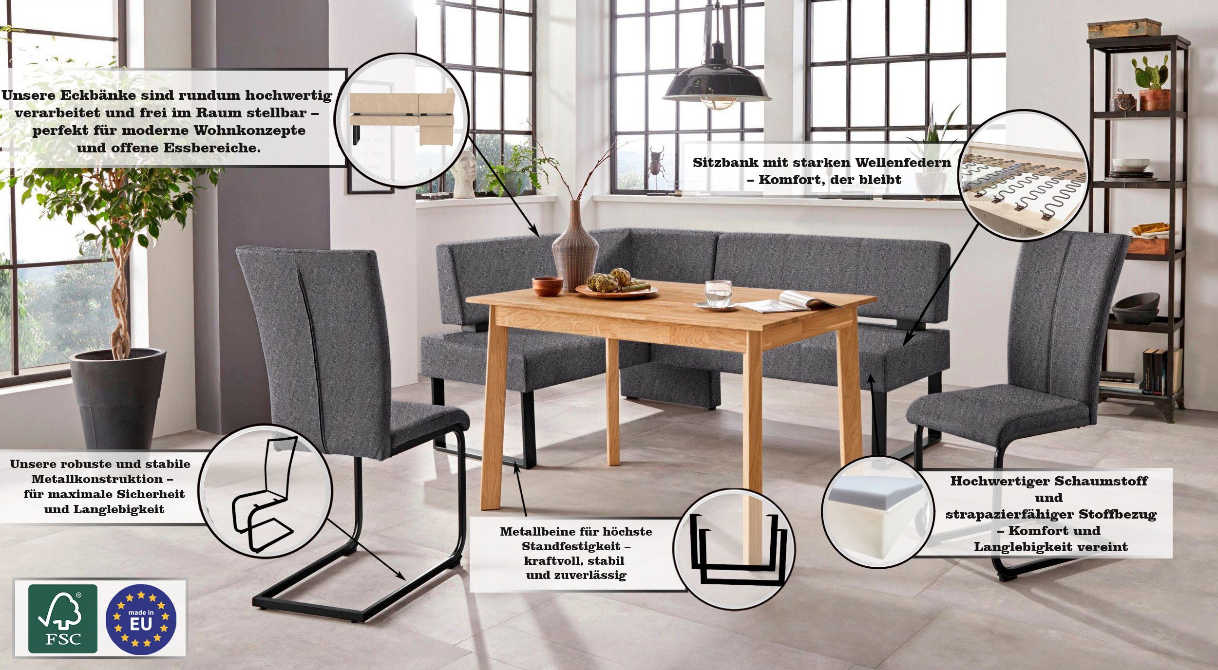 Home affaire Hoekbank Oliver met metalen frame, keukenbank verschillende hoezen cord eetkamerbank ottos choice