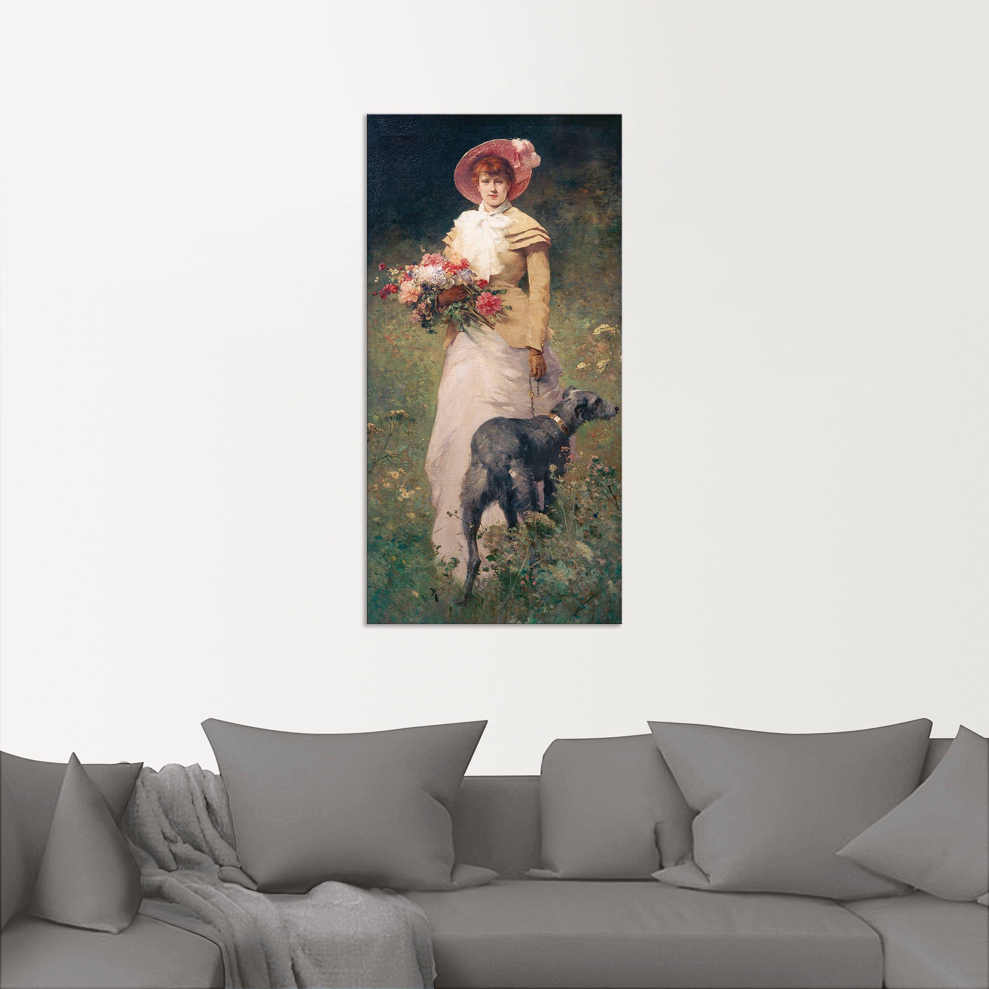 Artland Aluminium dibond print Mevrouw met hond geschikt voor binnen en buiten, buitenafbeelding