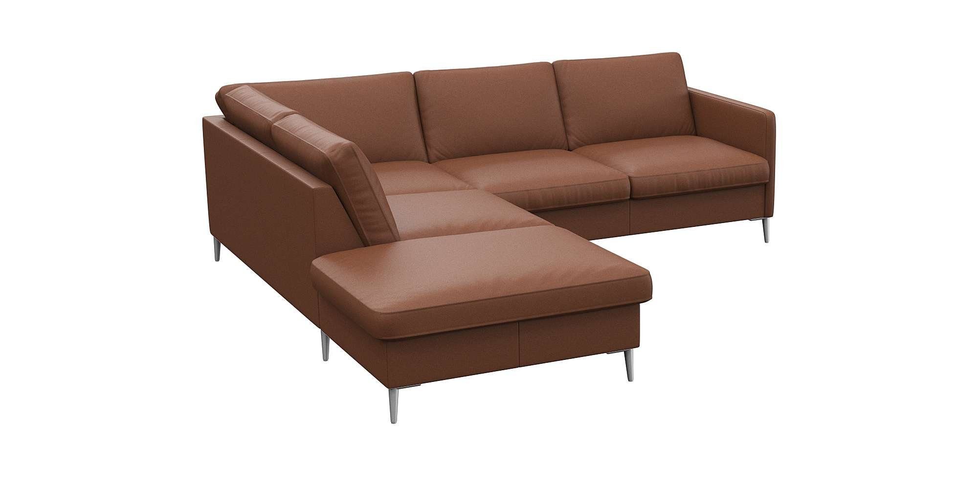 FLEXLUX Hoekbank Fiore, L-vorm smalle armleuningen, aluminiumkleurige voeten, b/d 234/225 cm, koudschuim in de zitplaats